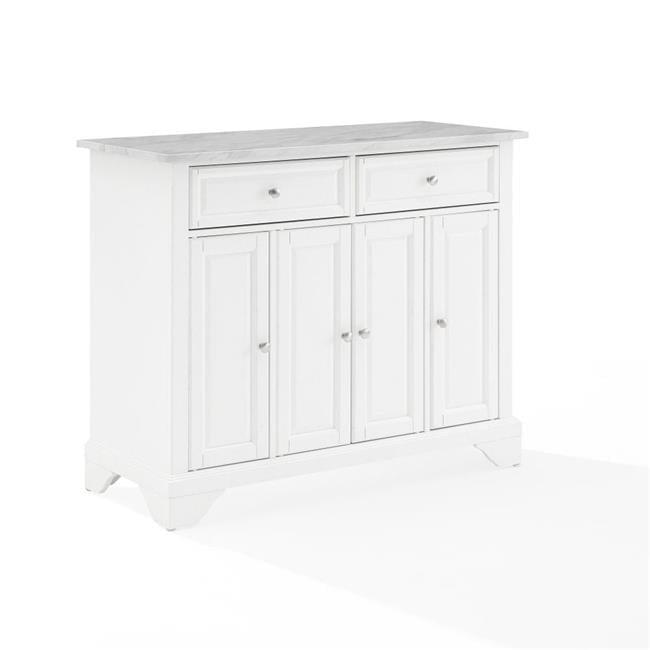 Avery Kitchen Island/Cart Distressed White/White Marble - Crosley: Adjustable Shelves, Particle Board Frame, 6 Shelves, 2 Drawers