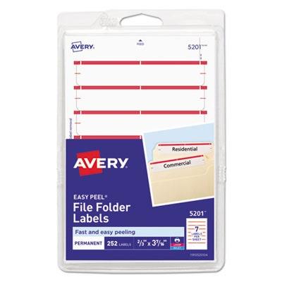 Avery Print or Write File Folder Labels 11/16 x 3 7/16 White/Dark Red Bar 252/Pack 05201