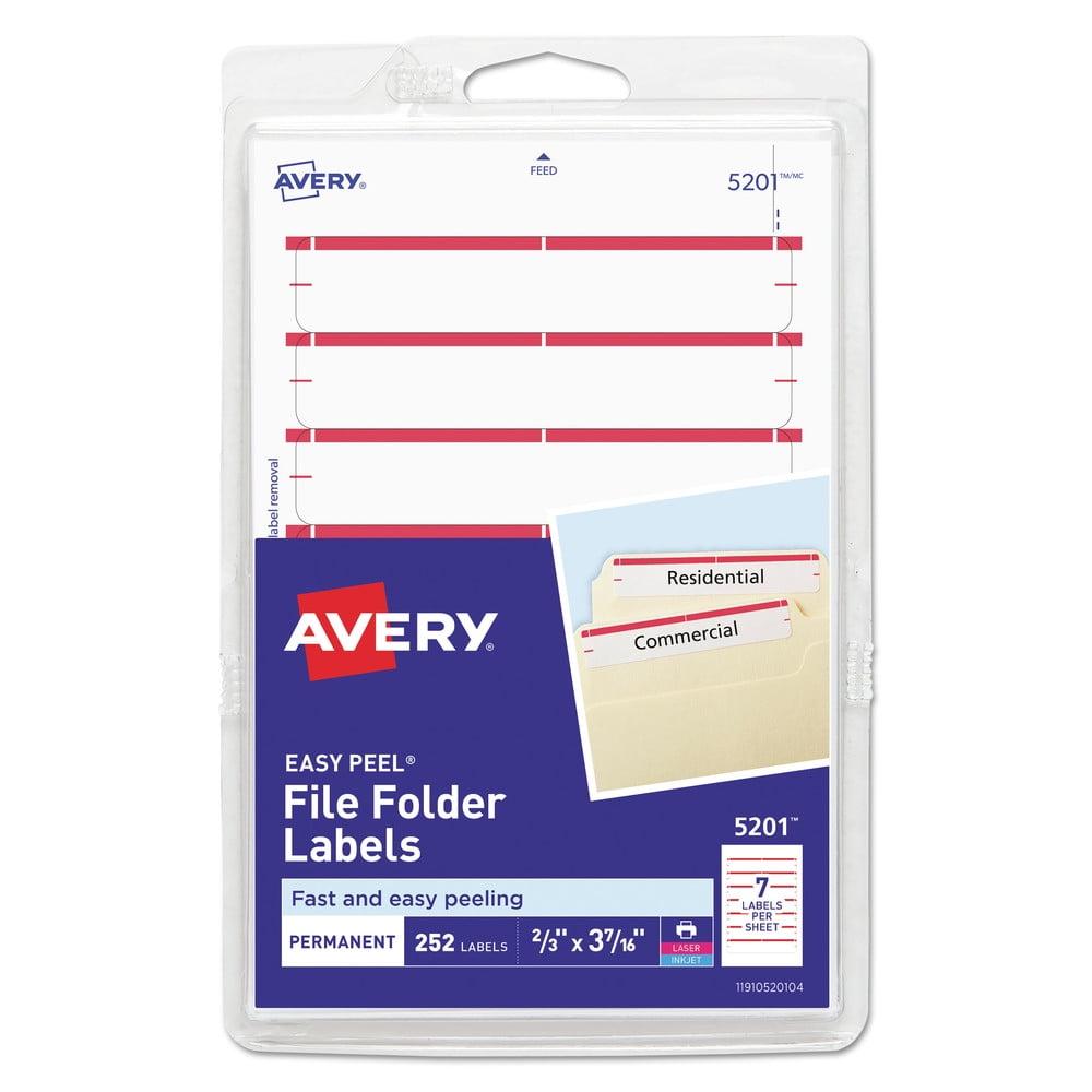 Avery Print or Write File Folder Labels 11/16 x 3 7/16 White/Dark Red Bar 252/Pack 05201