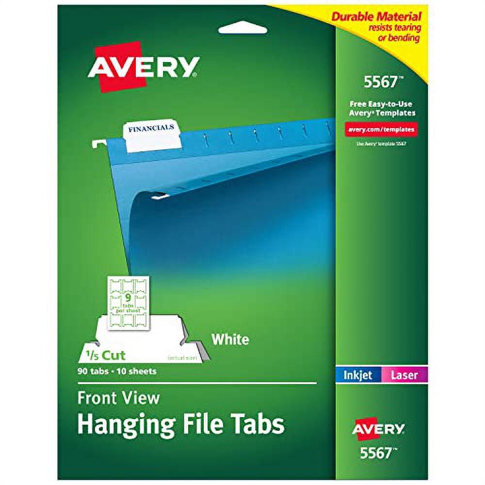 Avery Print/Write-On Hanging Tabs 1/5 Tab 2 1/16 White 90/Pack 5567