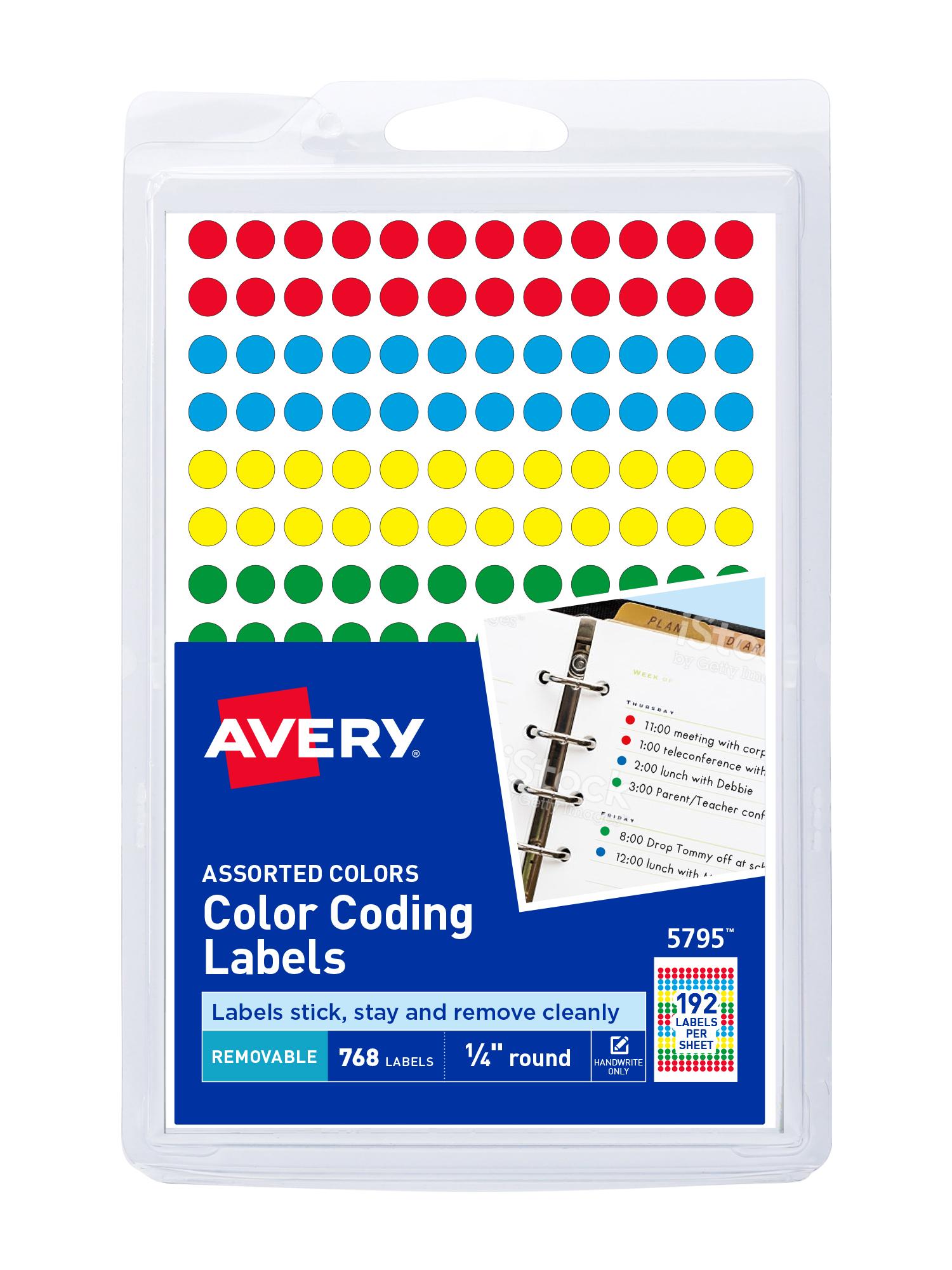 Avery Handwrite Only Removable Round Color-Coding Labels 1/4" dia Assorted 768/Pack 05795