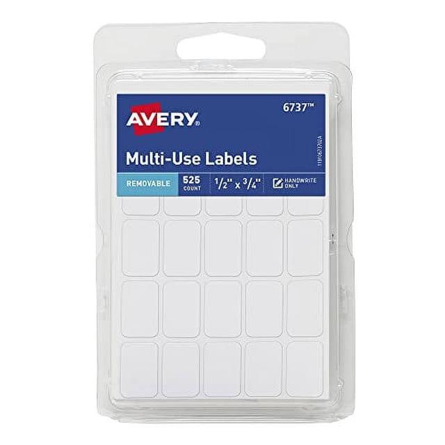 Avery Multiuse Removable Labels, 1/2" x 3/4" Rectangle Labels, White, Non-Printable, 525 Total (6737)