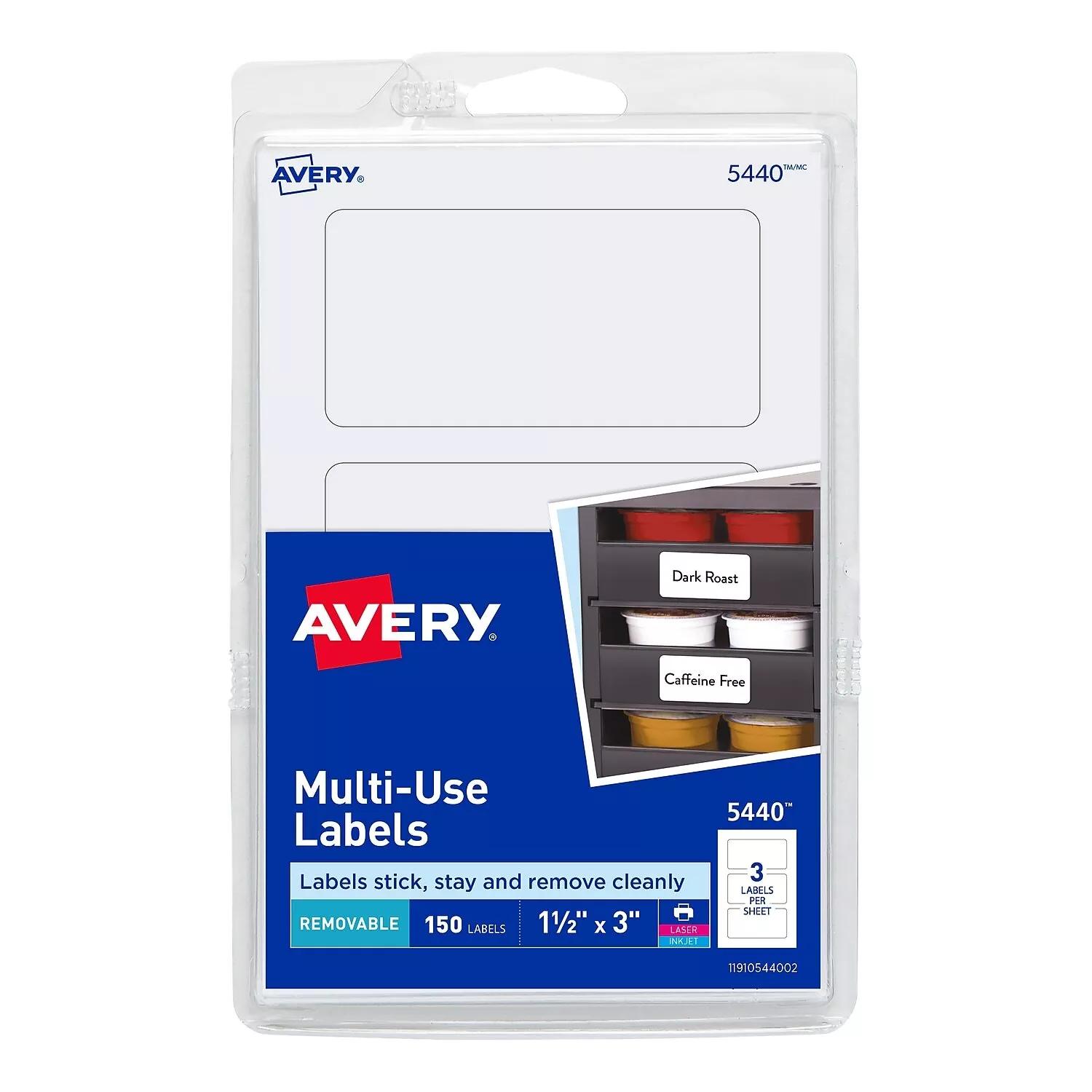 Avery Multiuse Labels, White, Removable Adhesive, 1-1/2" x 3", 150 Labels (5440)