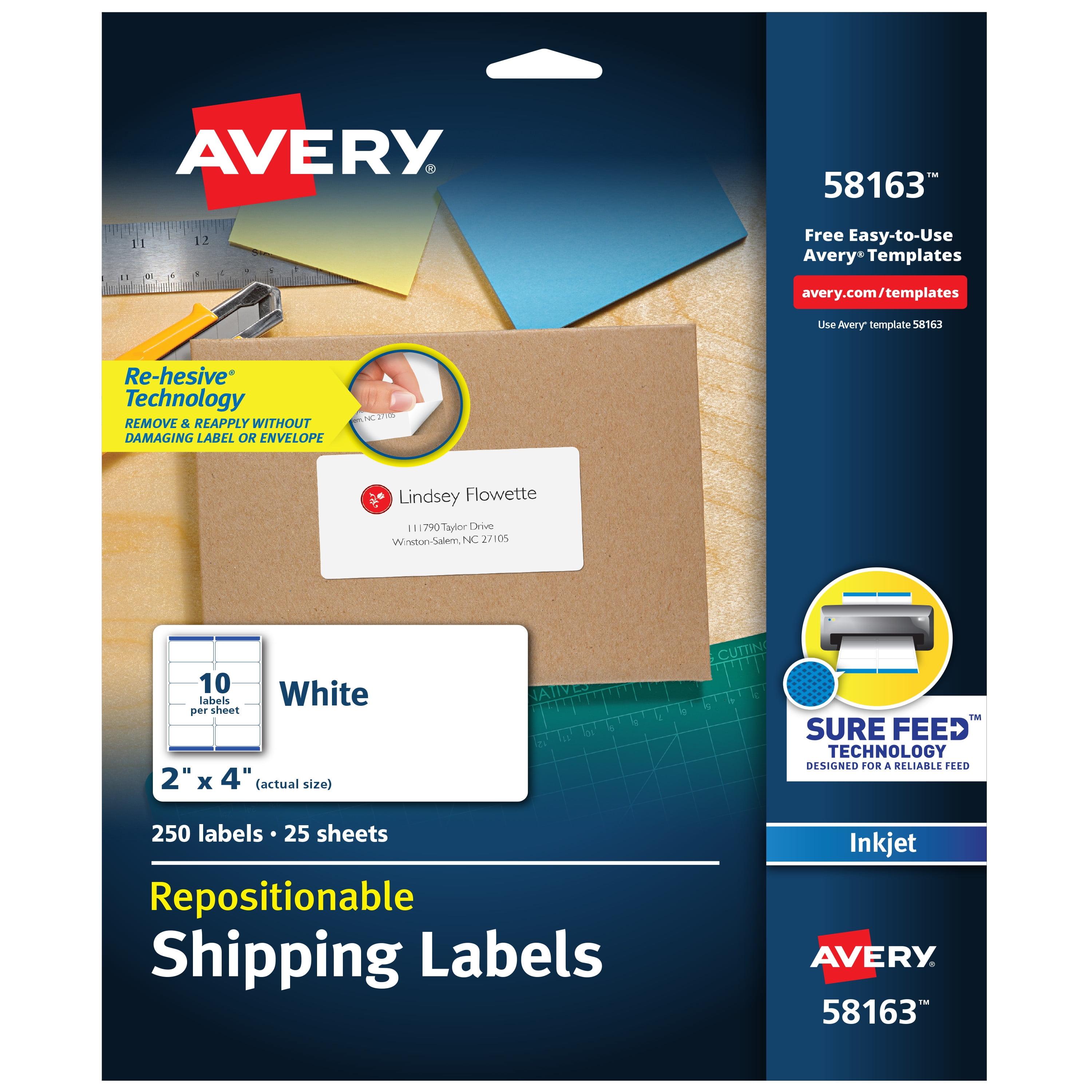 White Repositionable Inkjet Shipping Labels, 2" x 4", 250 Pack