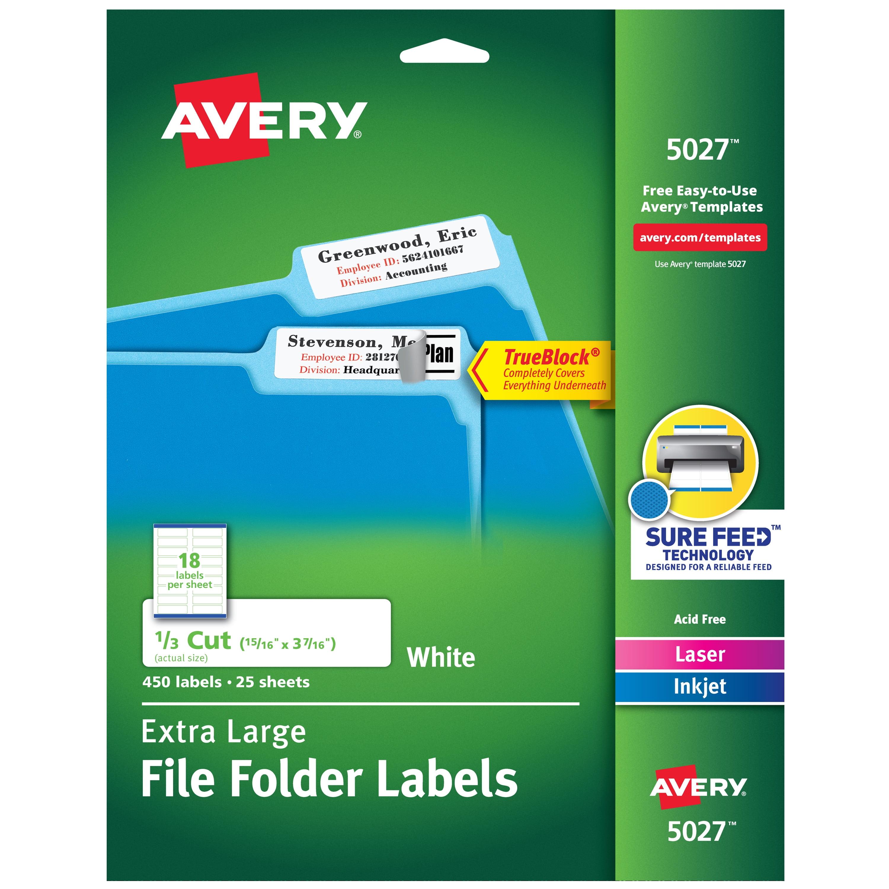 Avery Printable File Folder Labels, 15/16 x 3-7/16 Inches, White, Pack of 450