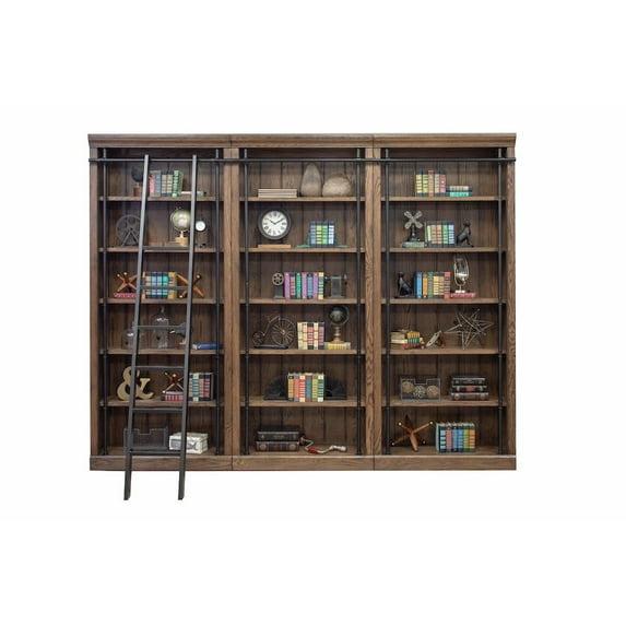 Avondale 8' Tall Bookcase Wall With Ladder Storage Organizer Display  Brown
