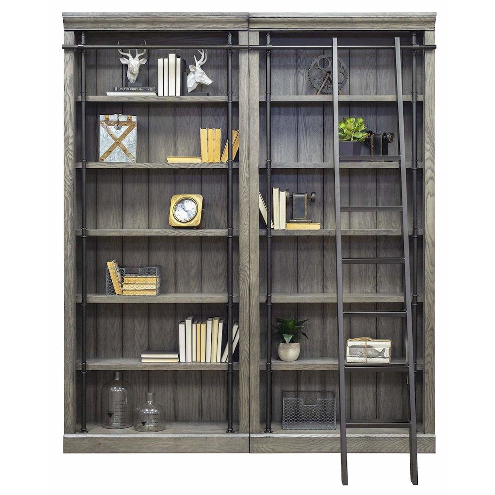 Avondale 8' Tall Bookcase Wall With Ladder Storage Organizer Display Gray