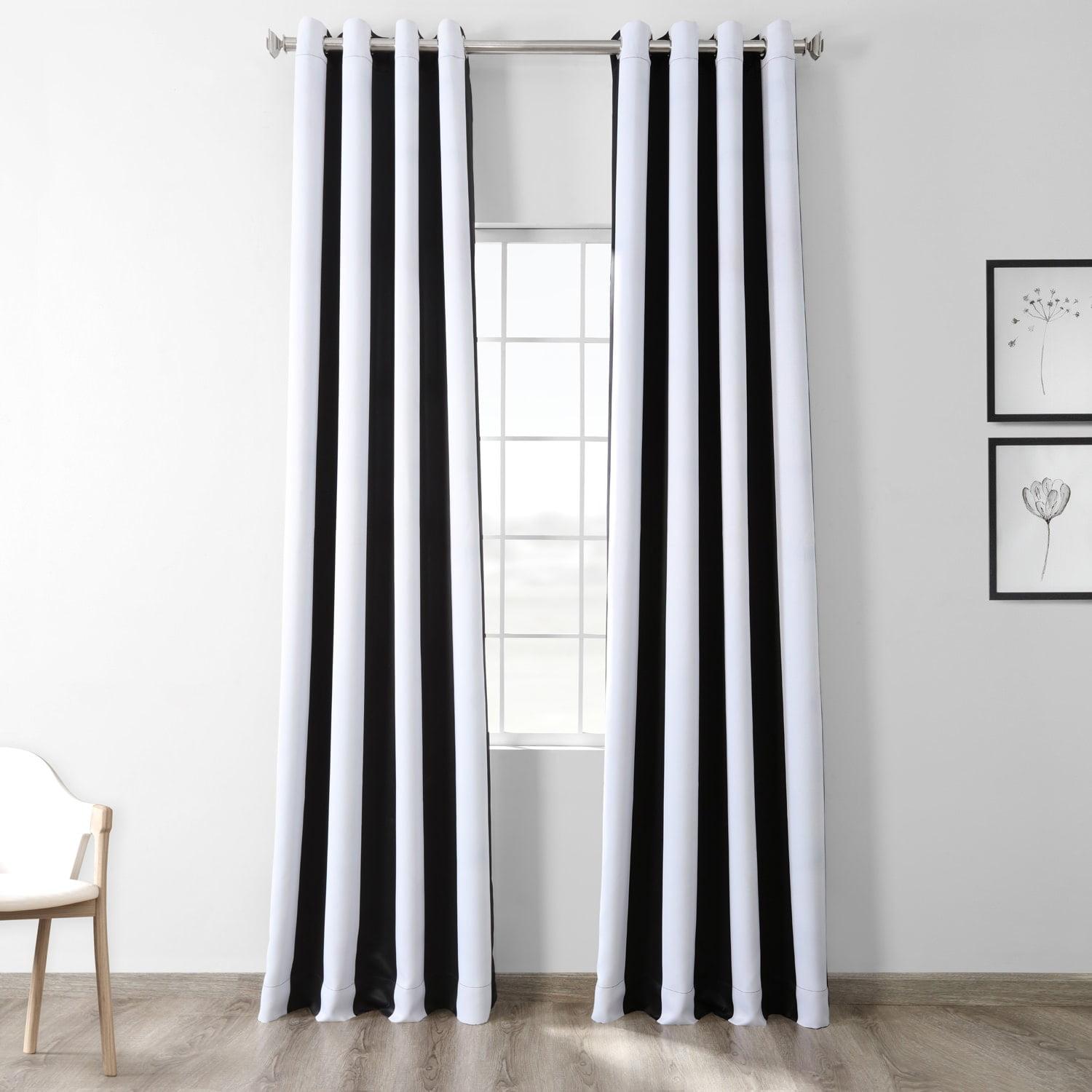 Black and White Stripe Grommet Blackout Polyester Curtains