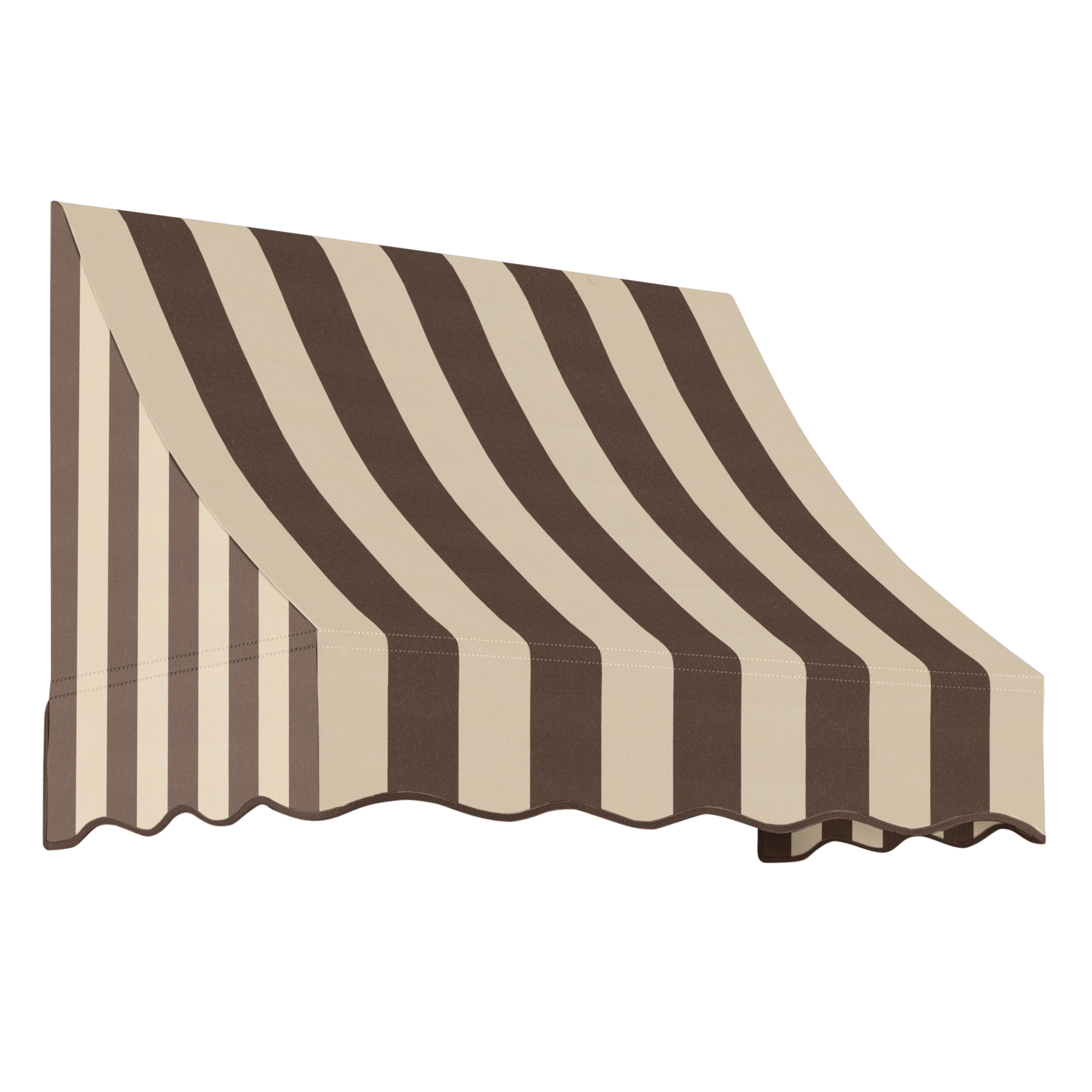 Awntech 4.38 Ft Nantucket Curved Slope Fixed Awning Canopy (52.5in x 31in x 24in), Brown/Tan Stripe