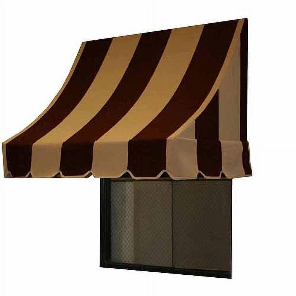 Awntech 4.38 Ft Nantucket Curved Slope Fixed Awning Canopy (52.5in x 31in x 24in), Brown/Tan Stripe