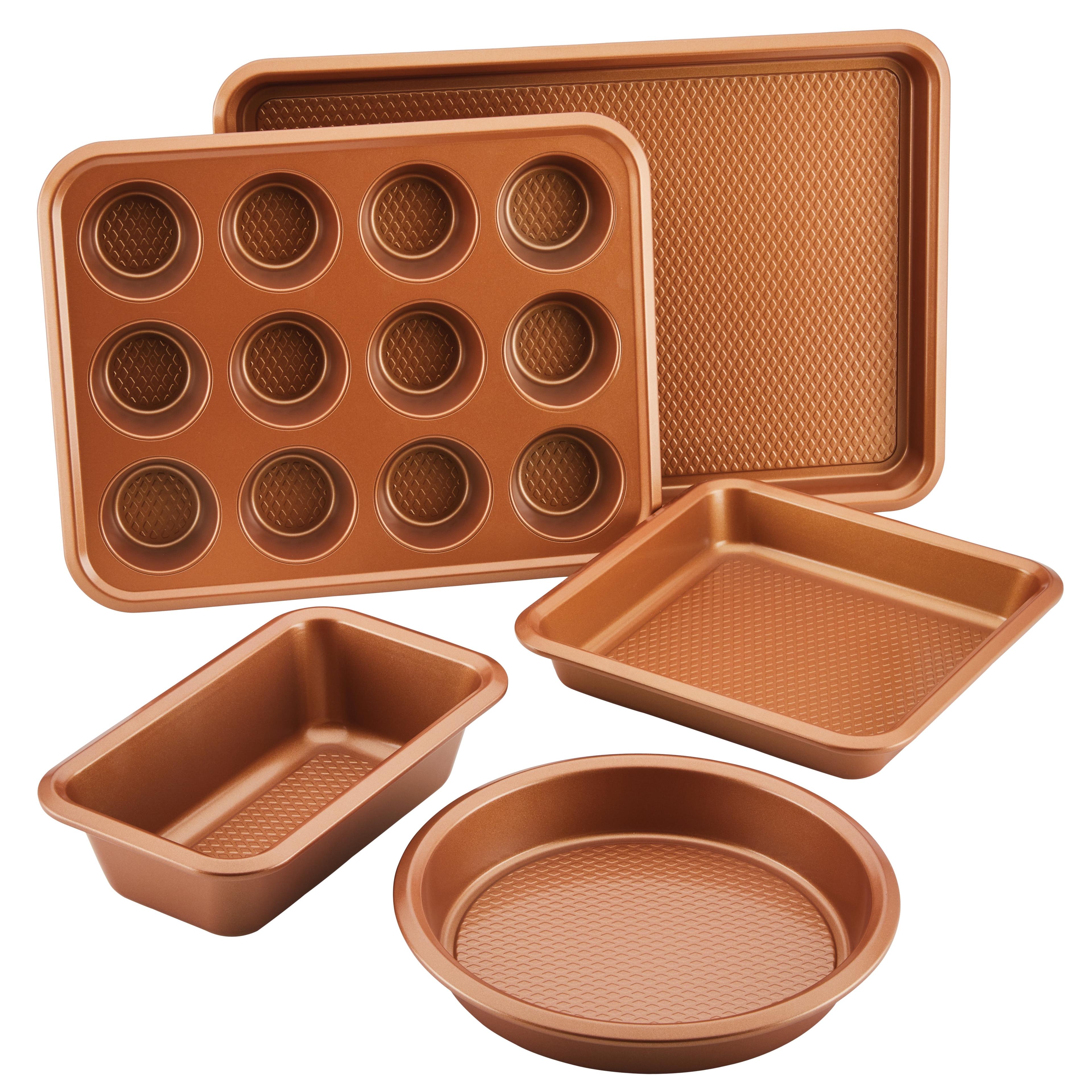 Ayesha Curry 5pc Bakeware Set Copper: Nonstick Steel Baking Pan Set, Hand Wash, Oven-Safe to 450°F, Dishwasher-Safe