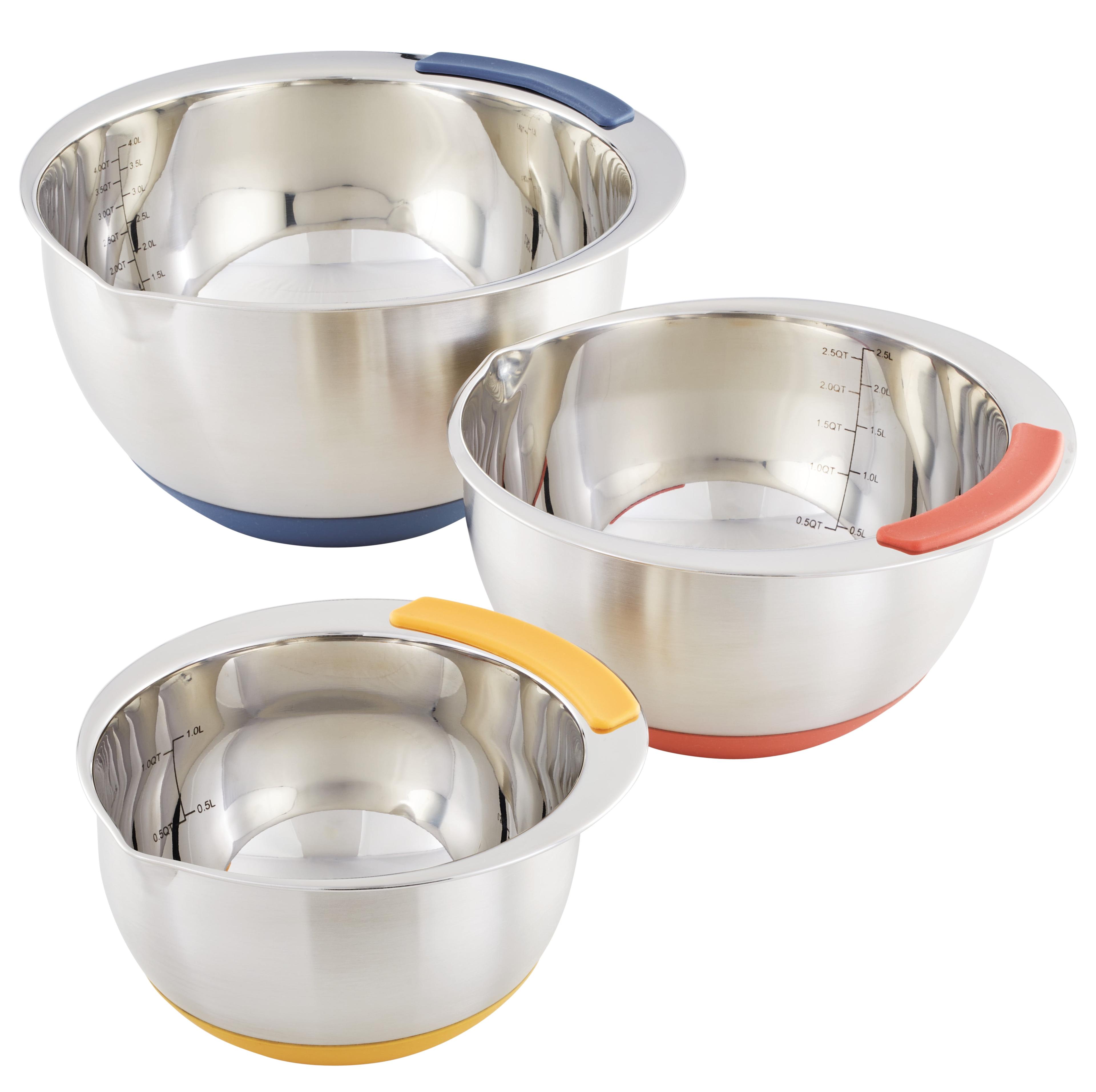 Stainless Steel 3-Piece Nesting Mixing Bowl Set with Color Handles