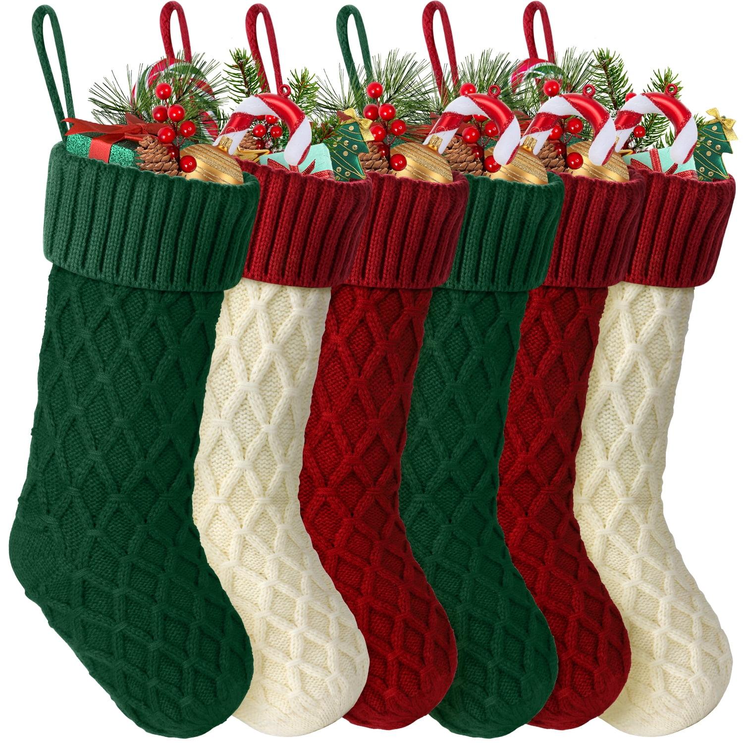 MOVSSOU Knit Christmas Stockings 18" Rustic Farmhouse Stocking 6 Pack