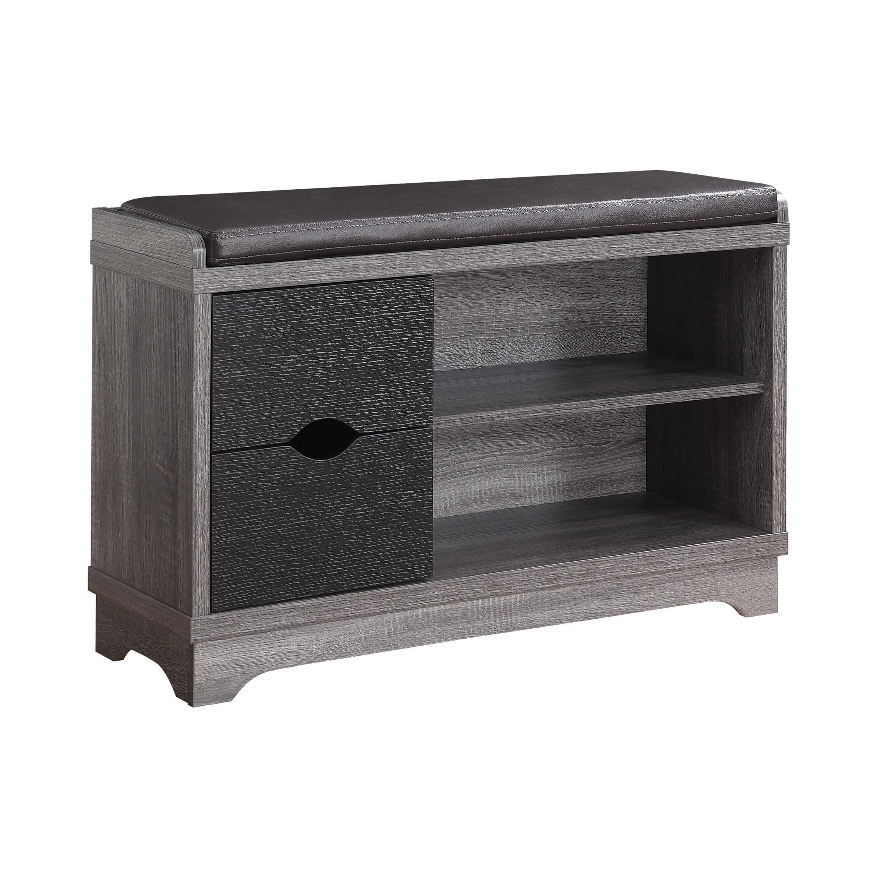 Transitional Black and Gray Storage Bench with Cushion