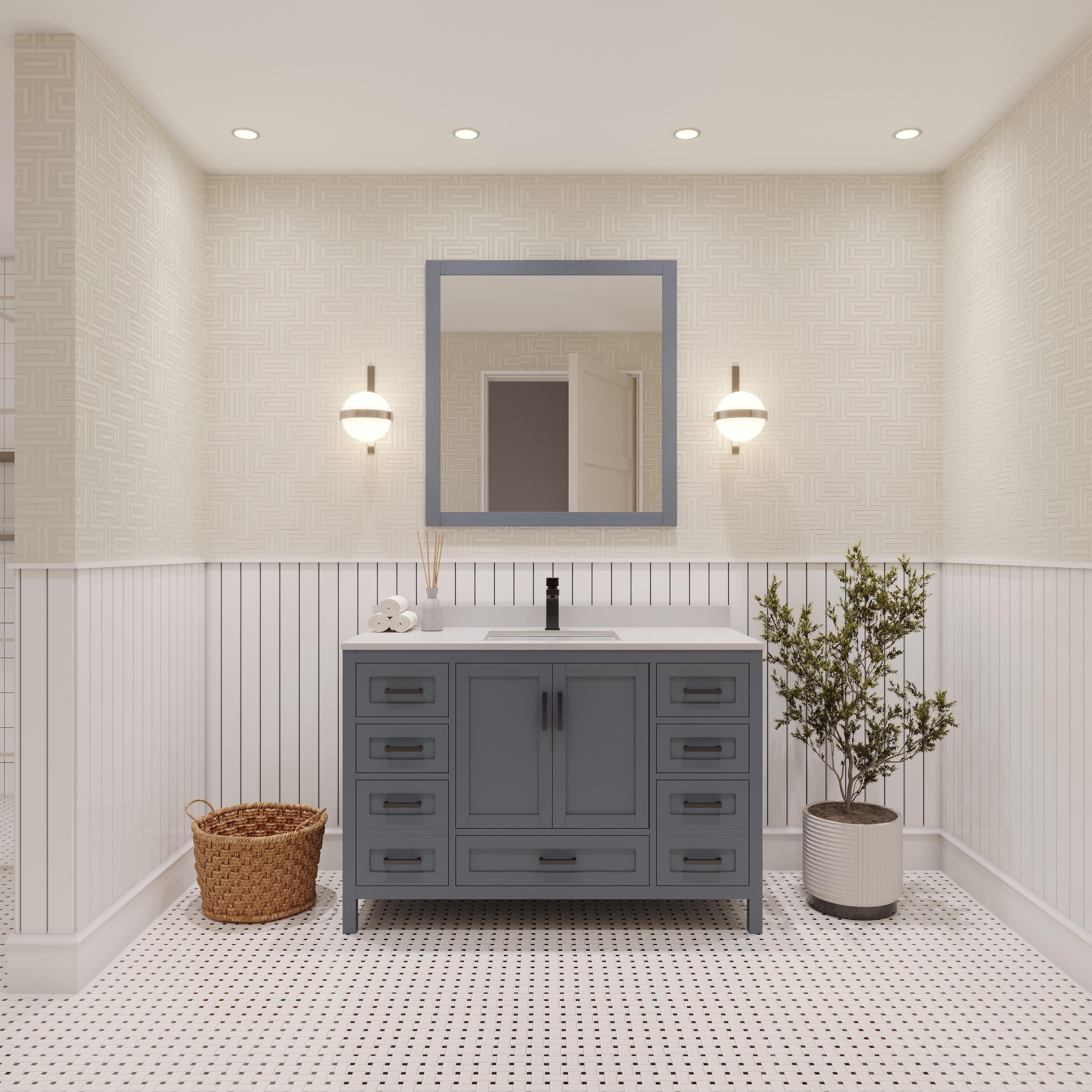 Rooh 48'' Single Bathroom Vanity with White Quartz Top