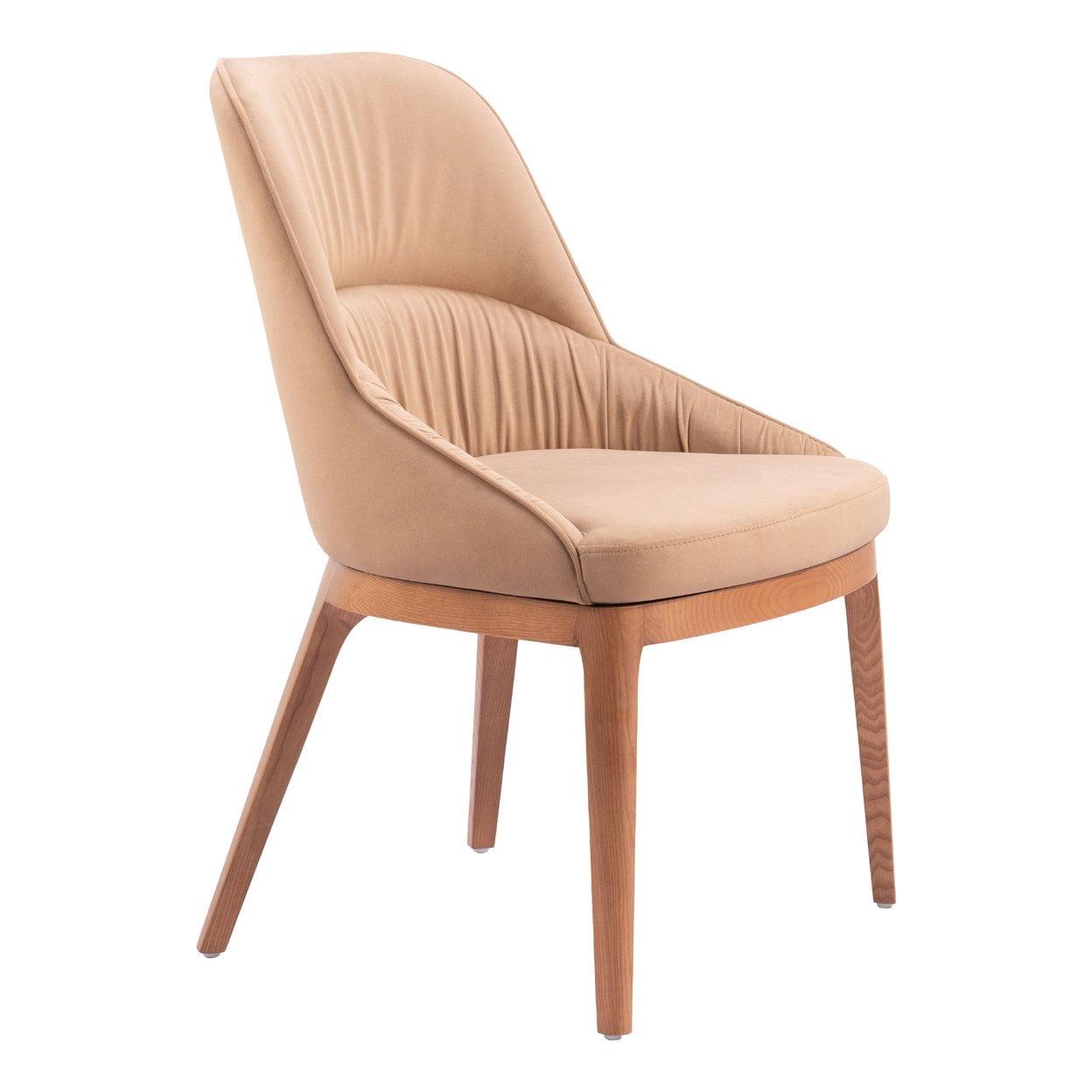 Tan Faux Leather Upholstered Side Chair with Wood Legs