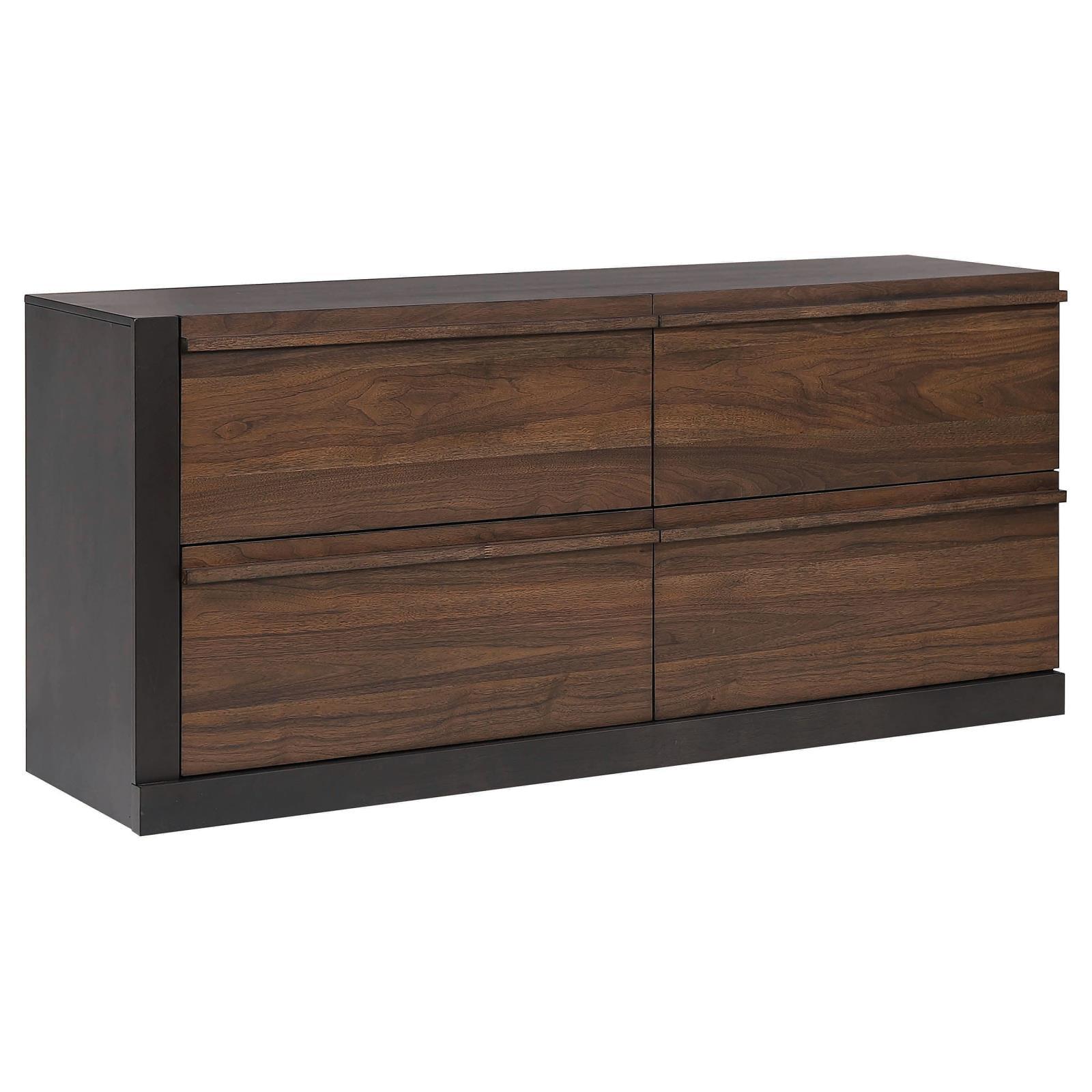 Transitional Black and Walnut 4-Drawer Double Dresser