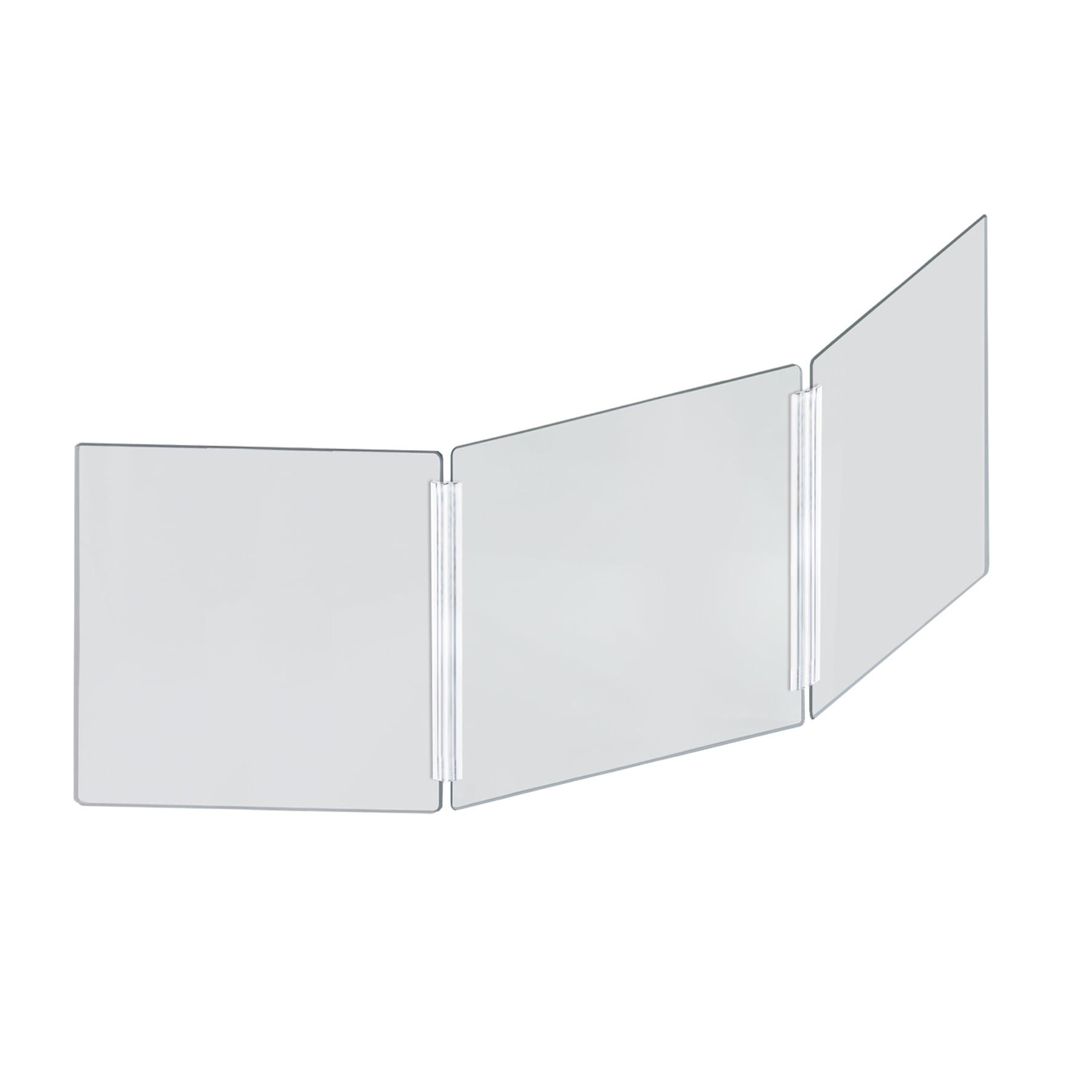 Azar Displays 176192-100 Medium 60" wide x 20" high Clear Acrylic Tri Fold PLEXIGLASS Protective Shield, Sneeze Guard, Personal Barrier, adjustable heights for pass through on the bottom