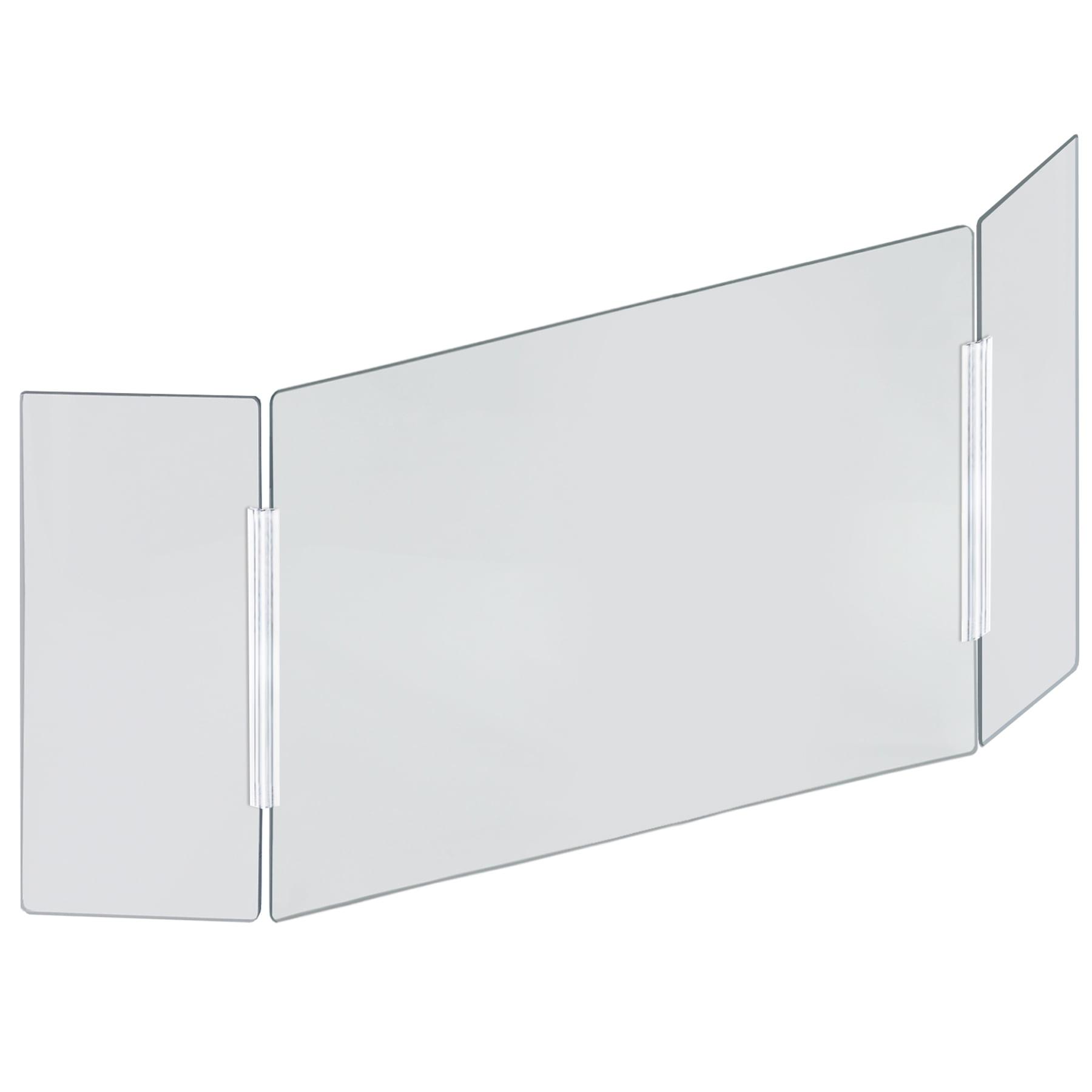 Azar Displays 176196-100 X-Large 62" wide x 30" high Clear Acrylic Tri Fold PLEXIGLASS Protective Shield, Sneeze Guard, Personal Barrier, adjustable heights for pass through on the bottom