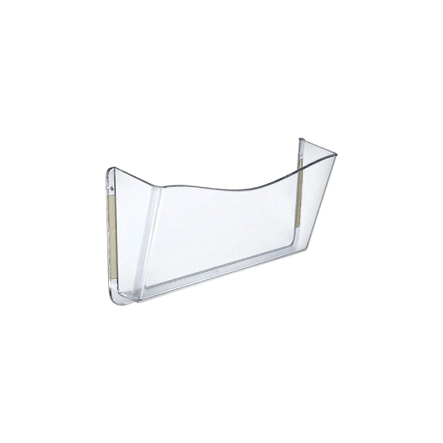 Azar Displays Clear Plastic Wall Mount File Holder with Double Sided Tape, 4-Pack (Set of 4)
