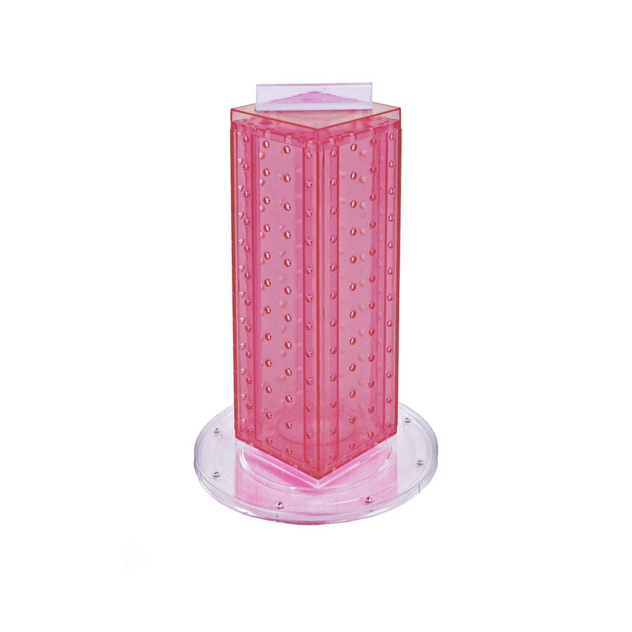 Compact Pink Revolving Pegboard Display Tower with 9" Base