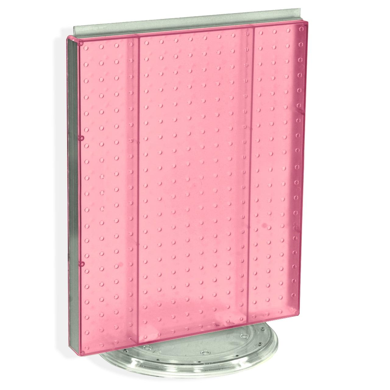 Pink Revolving Pegboard Counter Display with T-Strip Sign Holder