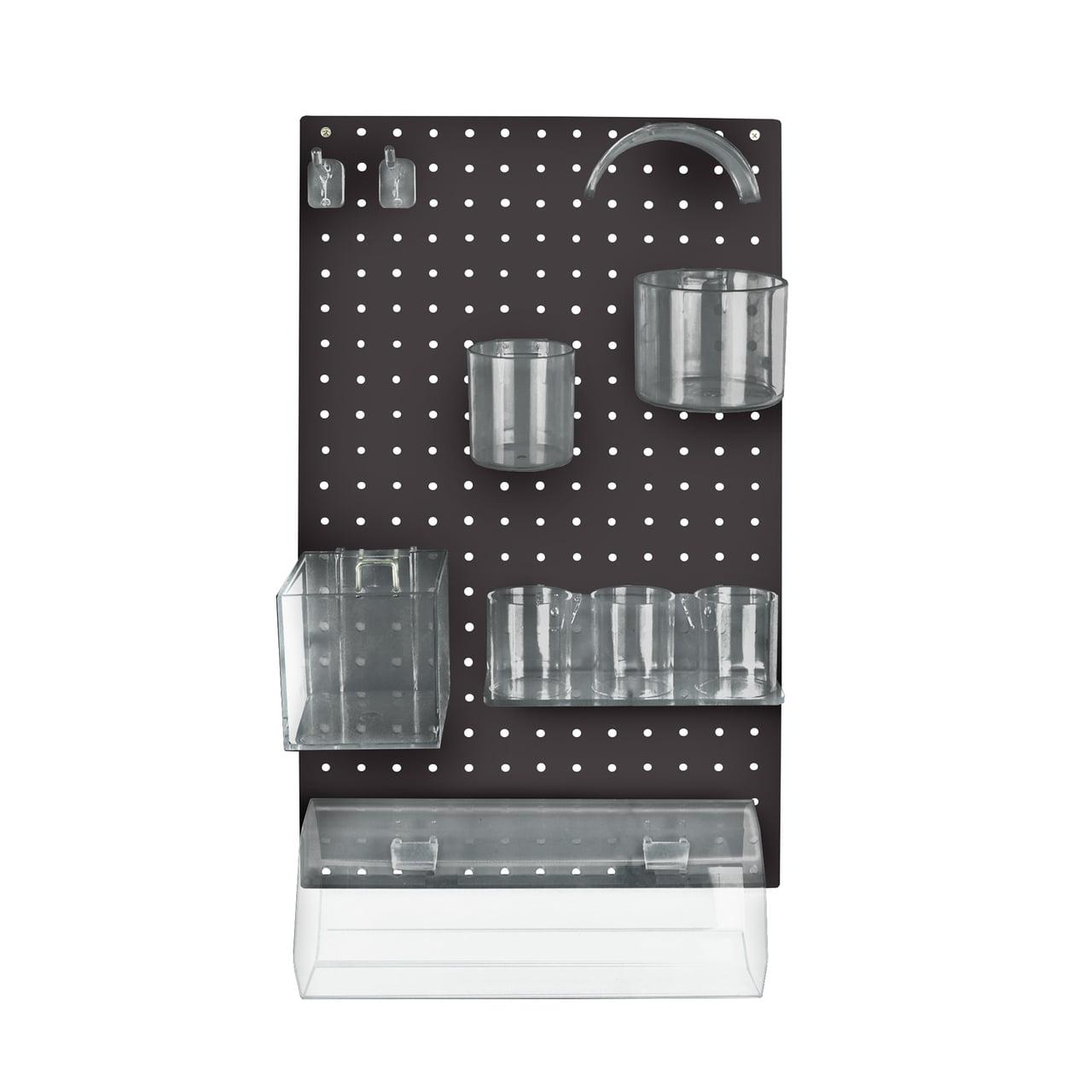 Azar Displays 900940-BLK The DIY Multi-Purpose 10-Piece Pegboard Wall Organizer Kit with One Panel and Accessory Assortment (13.5"W x 22"H)