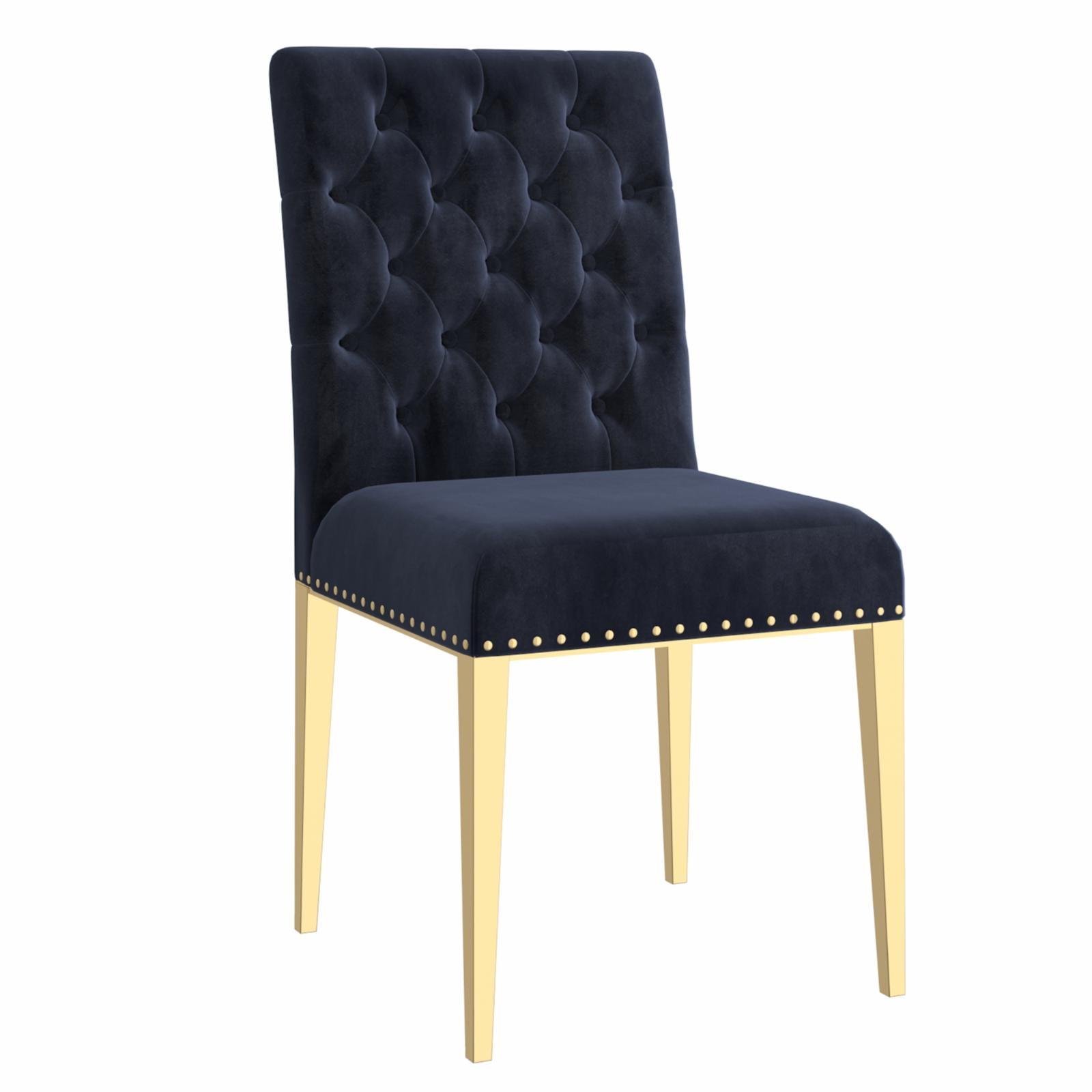 Elegant Black Velvet Upholstered Side Chair with Gold Metal Accents