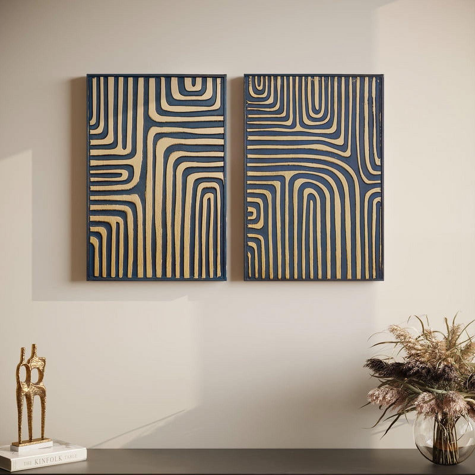 Azure Linea Blue and Gold Abstract Metal Wall Art Set