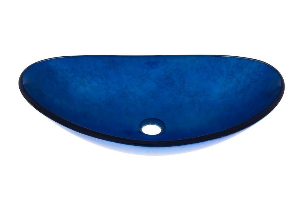 Blue Foil Painted Glass Oval Vessel Sink