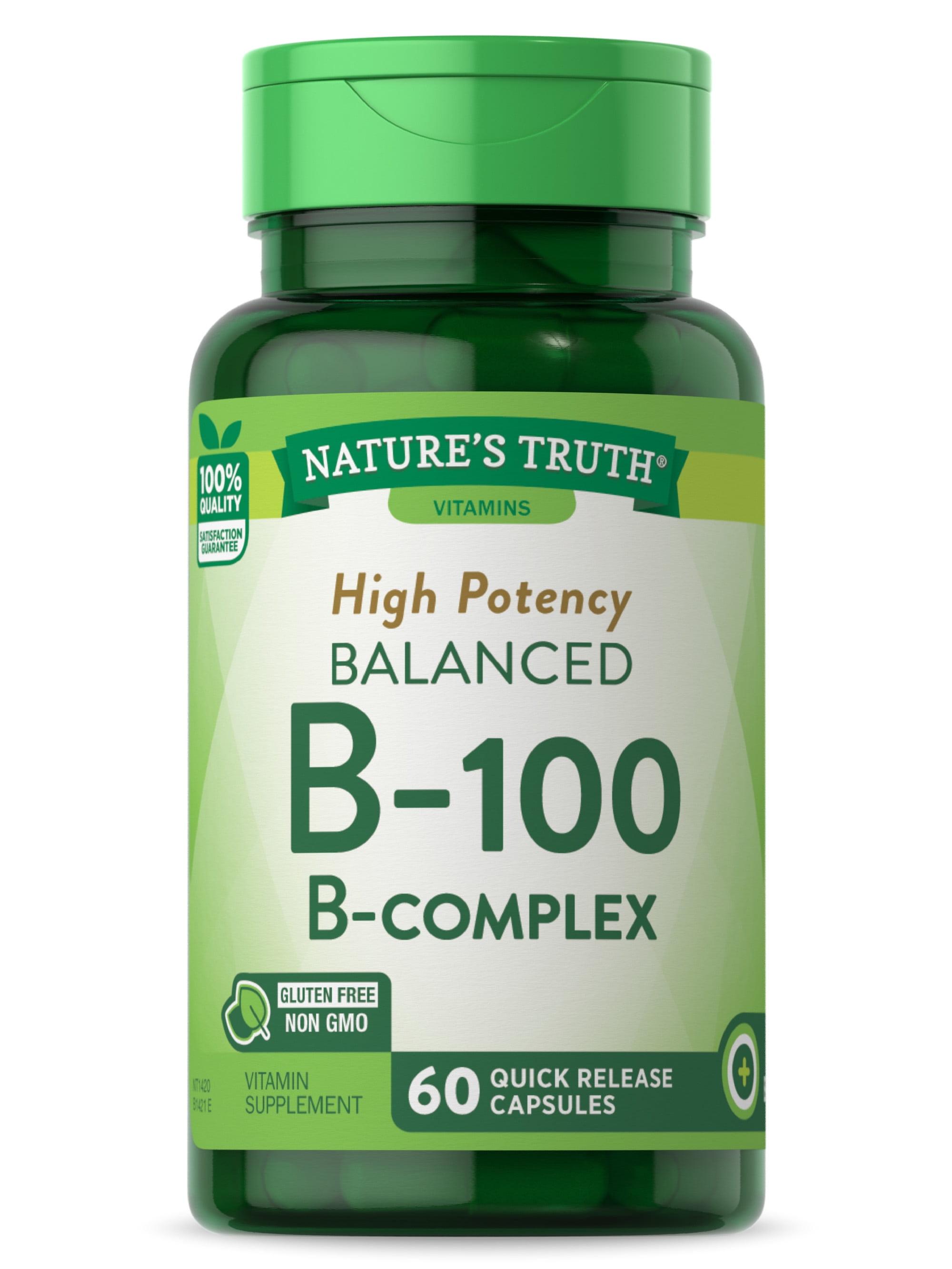 High Potency Balanced B-100 B-Complex Vitamins, 60 Capsules