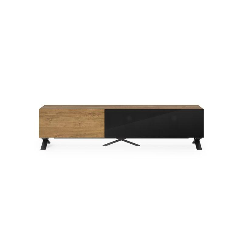 Natural Oak and Black Steel 75" TV Stand with Cabinet