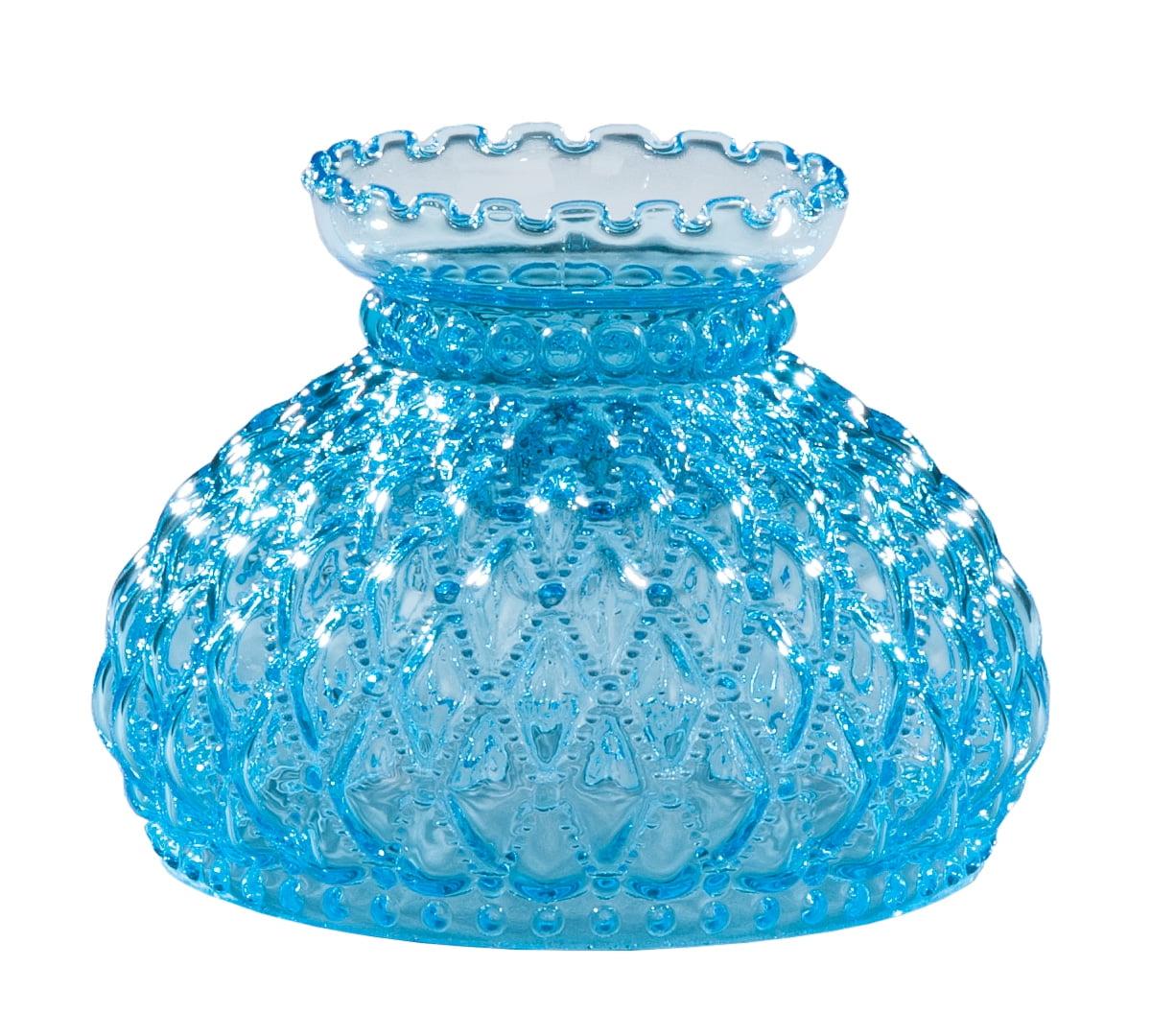 B&P Lamp Light Blue Glass Lamp Shade with Diamond Quilted Pattern Student Glass Shade with Crimped Top, 7 Inch Fitter, for Vintage and Antique Style Globes