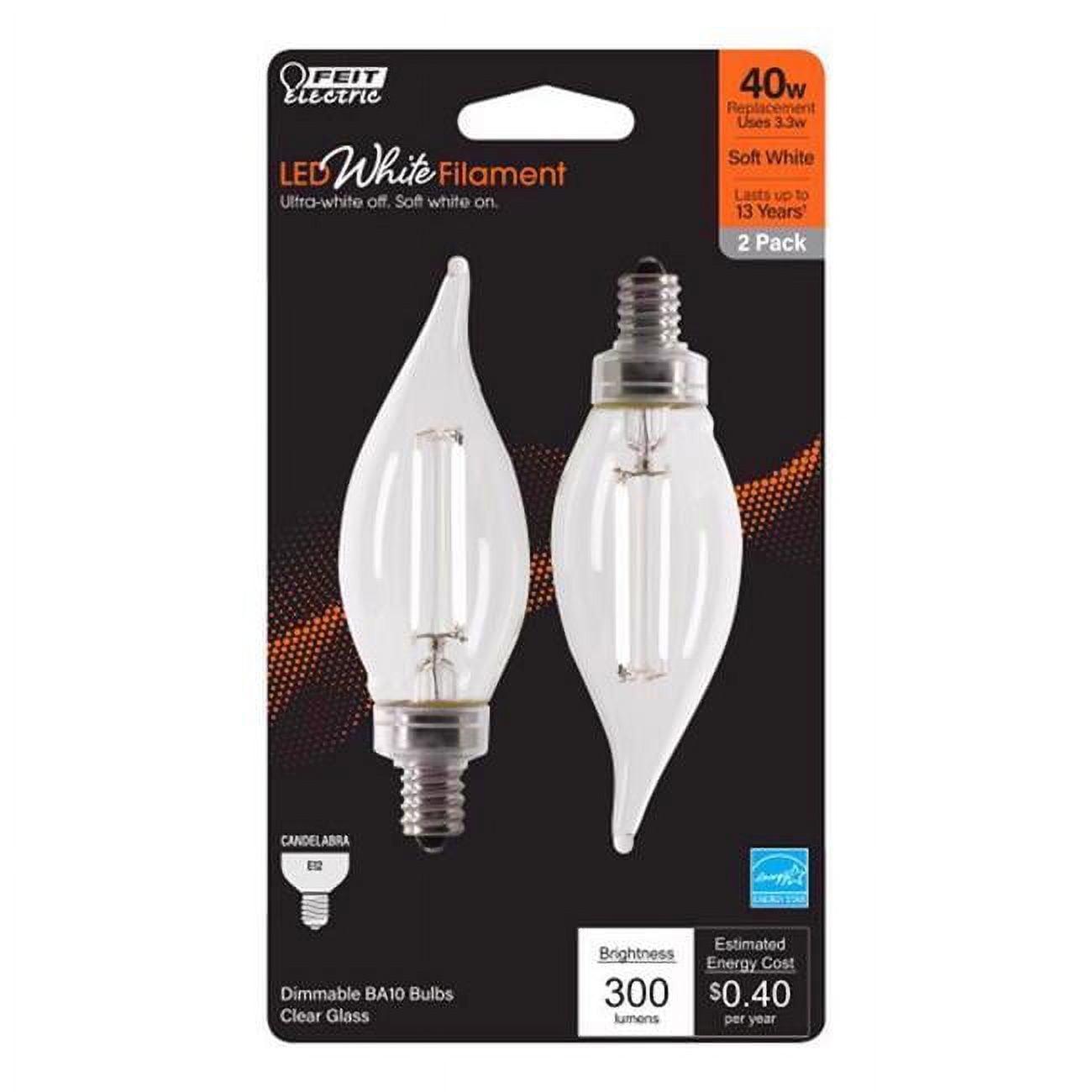 Feit LED Filament B10 E12 (Candelabra) Filament LED Bulb Soft White 40 Watt Equivalence 2 pk