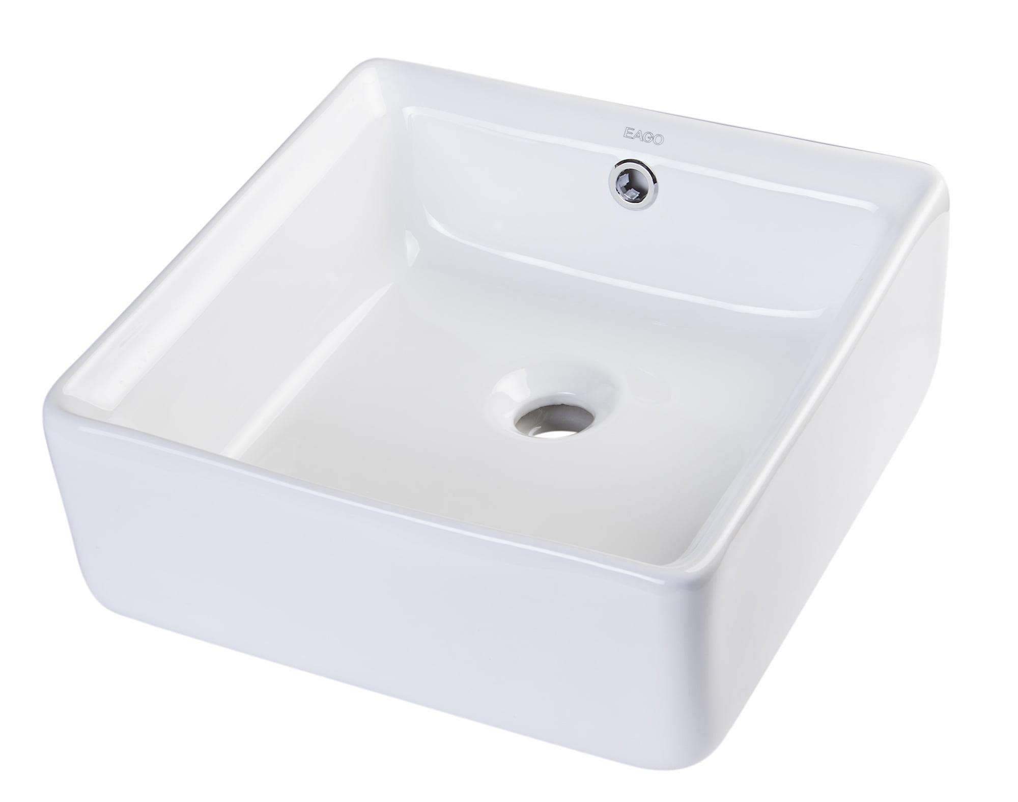 EAGO 15'' White Ceramic Square Bathroom Sink with Overflow