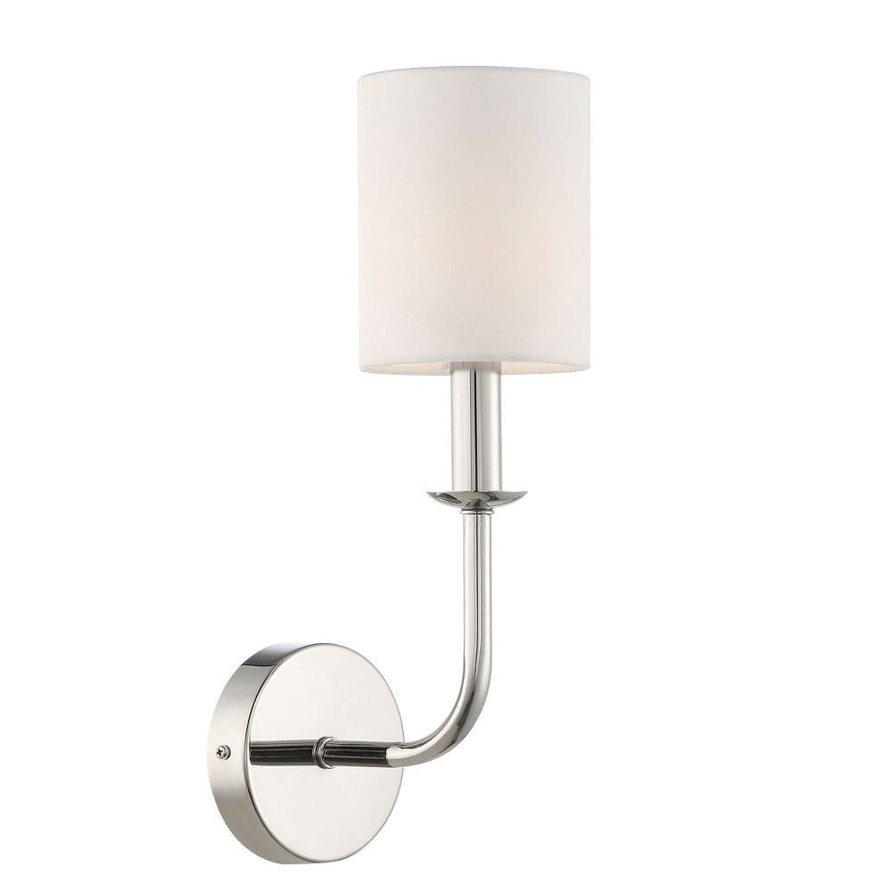 Elegant Polished Nickel 1-Light Wall Sconce with White Fabric Shade