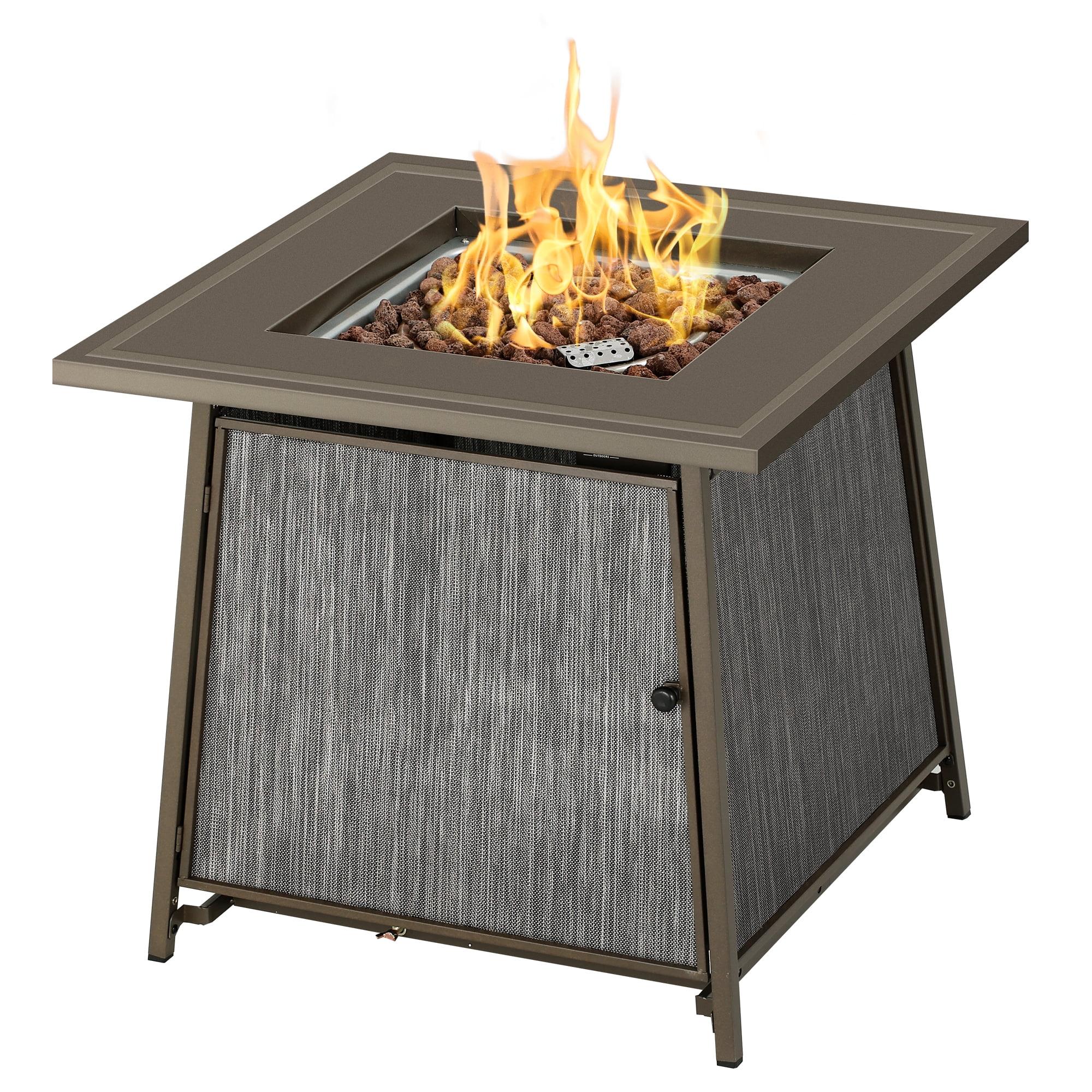 28" Gray Propane Gas Fire Pit Table with Metal Lid