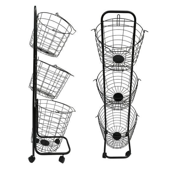 Rebrilliant 3-Tier Rolling Laundry Sorter Cart with Removable Metal Wire Baskets