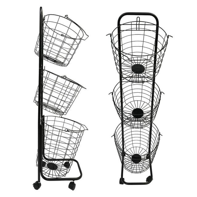 Rebrilliant 3-Tier Rolling Laundry Sorter Cart with Removable Metal Wire Baskets