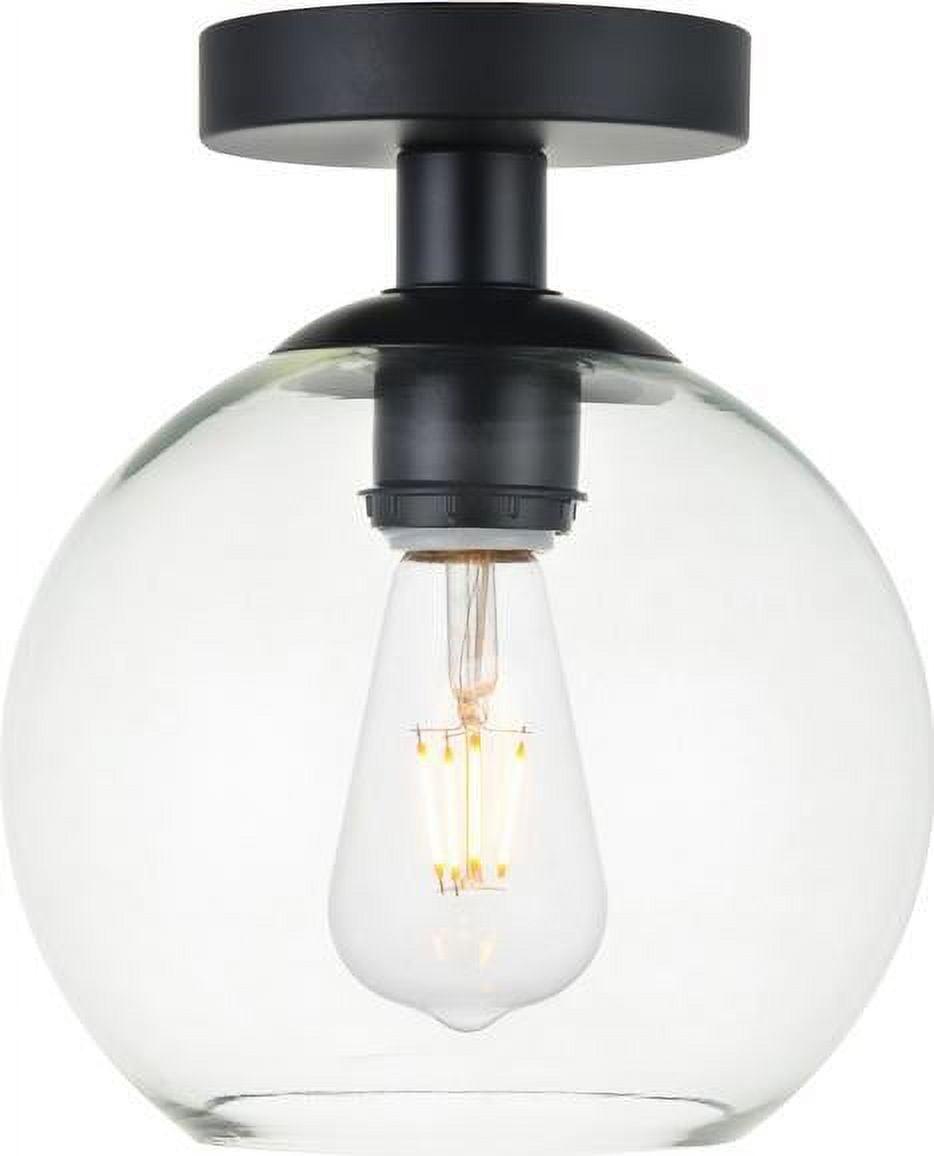 Baxter Contemporary Black Iron Flush Mount with Clear Glass Sphere