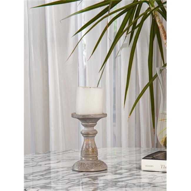 BBH Homes UBBBWA405SCF1HS 6 in. Traditional Eco-friendly Handmade Mango Wood Pillar Candle Holder, Gray Wash