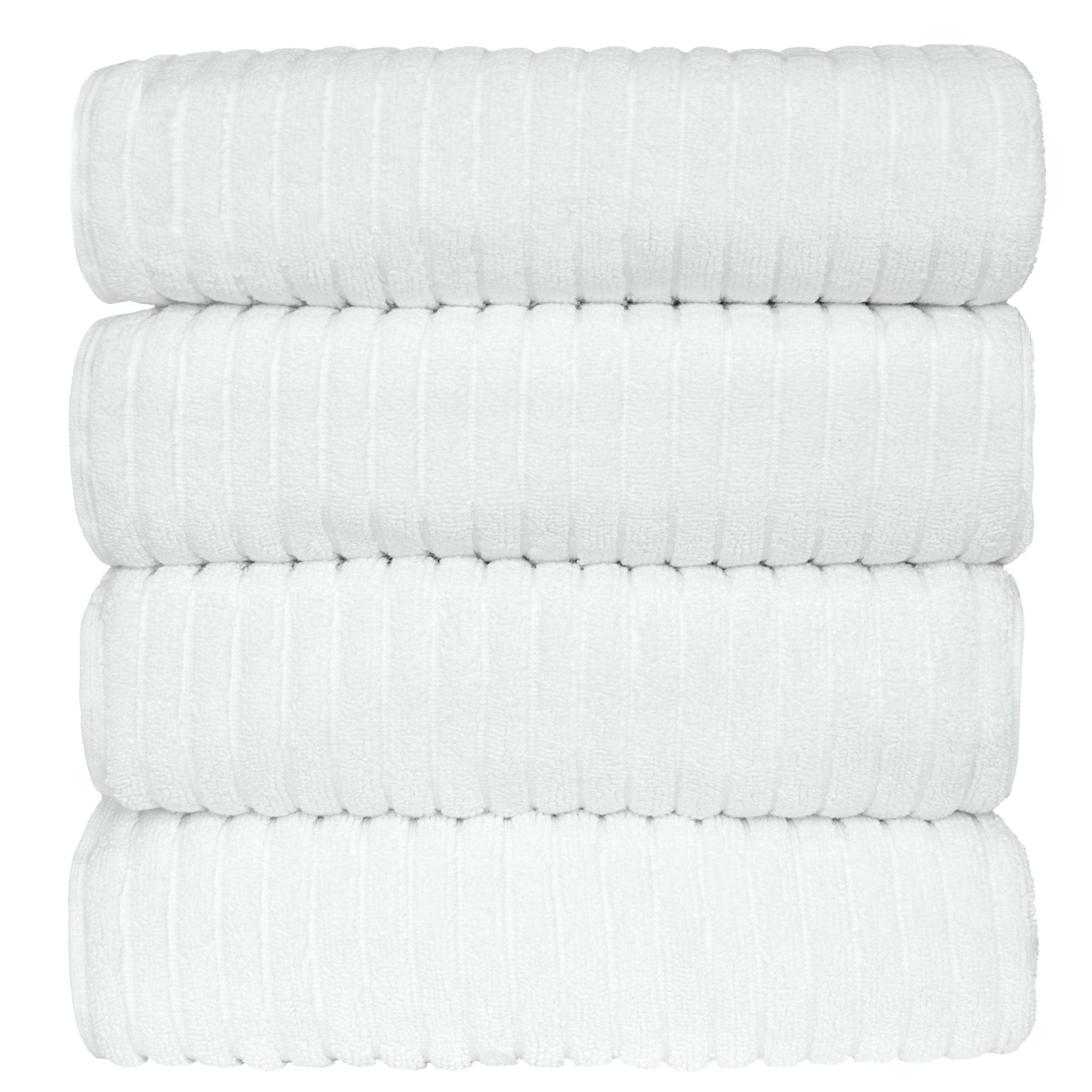 BC BARE COTTON Luxury Hotel & Spa 100% Natural Turkish Cotton Ribbed Channel Pattern Bath Towel (Set of 4), White - White