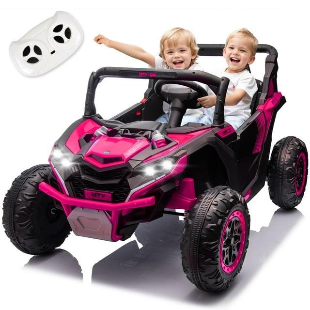 Ancheer Alex 24V 7AH Real 2 Seater Ride On Toys For Big Kids W/ Parent Remote Control, Ride On UTV W/ 20" Large Seat, Bluetooth, 2X200W Powerful Motors, MP3, Lights, 4.5 Mph Max Speed, Power Car Wheels, Pink