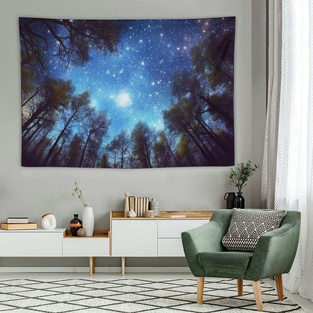 Forest Starry Night Sky Polyester Wall Tapestry