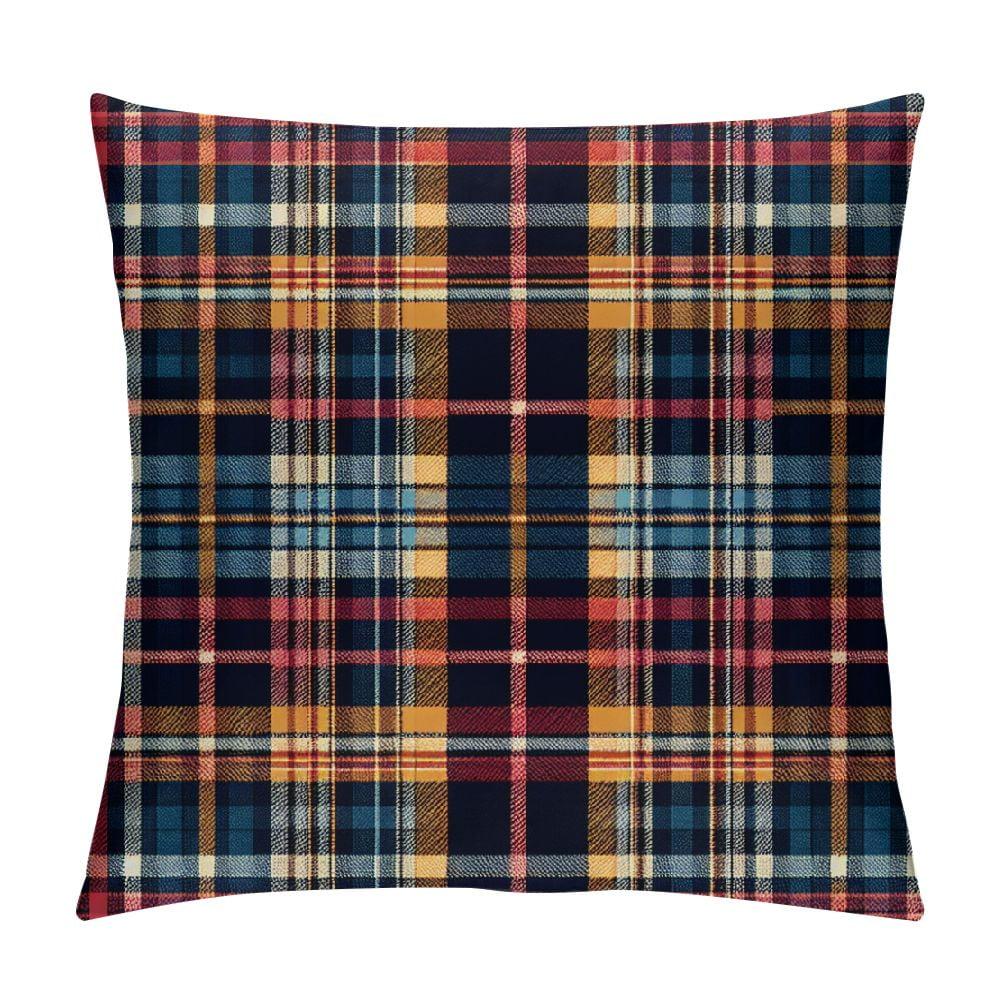 COMIO Plaid Pillow Cover Scottish Tartan Red and White Wool Plaid Pattern Symmetric Square Print Double Sided Decorative Pillow Case Throw Pillows Cover