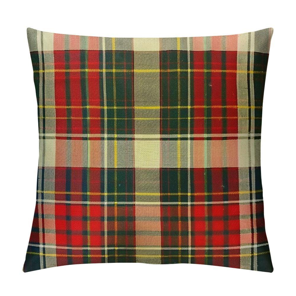 COMIO Plaid Pillow Cover Scottish Tartan Red and White Wool Plaid Pattern Symmetric Square Print Double Sided Decorative Pillow Case Throw Pillows Cover