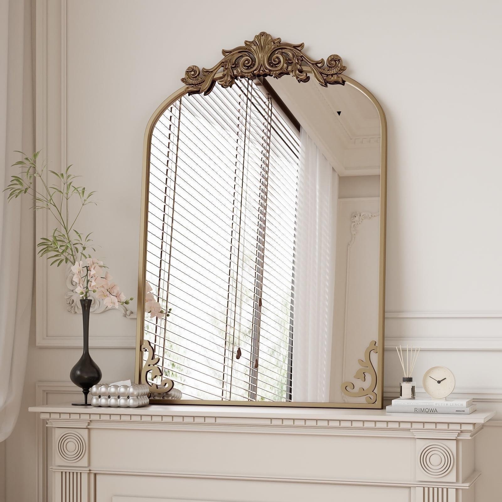 BEAUTYPEAK 38"x24" Vanity Wall Mirror Decorative Vintage Arch Bathroom Mirror,Bronze