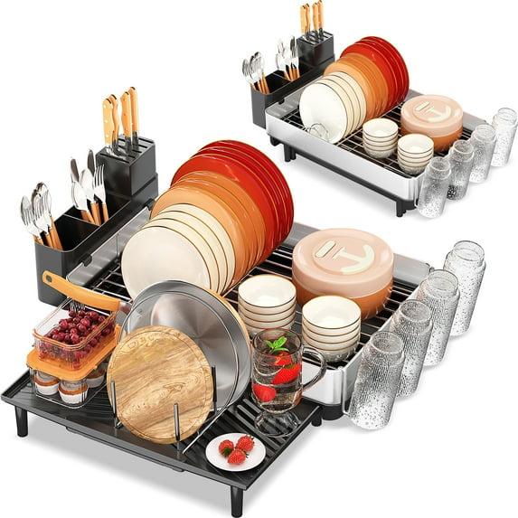 KINGRACK Stainless Steel Expandable Kitchen Dish Rack, Dish Drying Rack for Kitchen Counter, Adjustable Plate Rack,Extra Large Capacity Dish Drainer