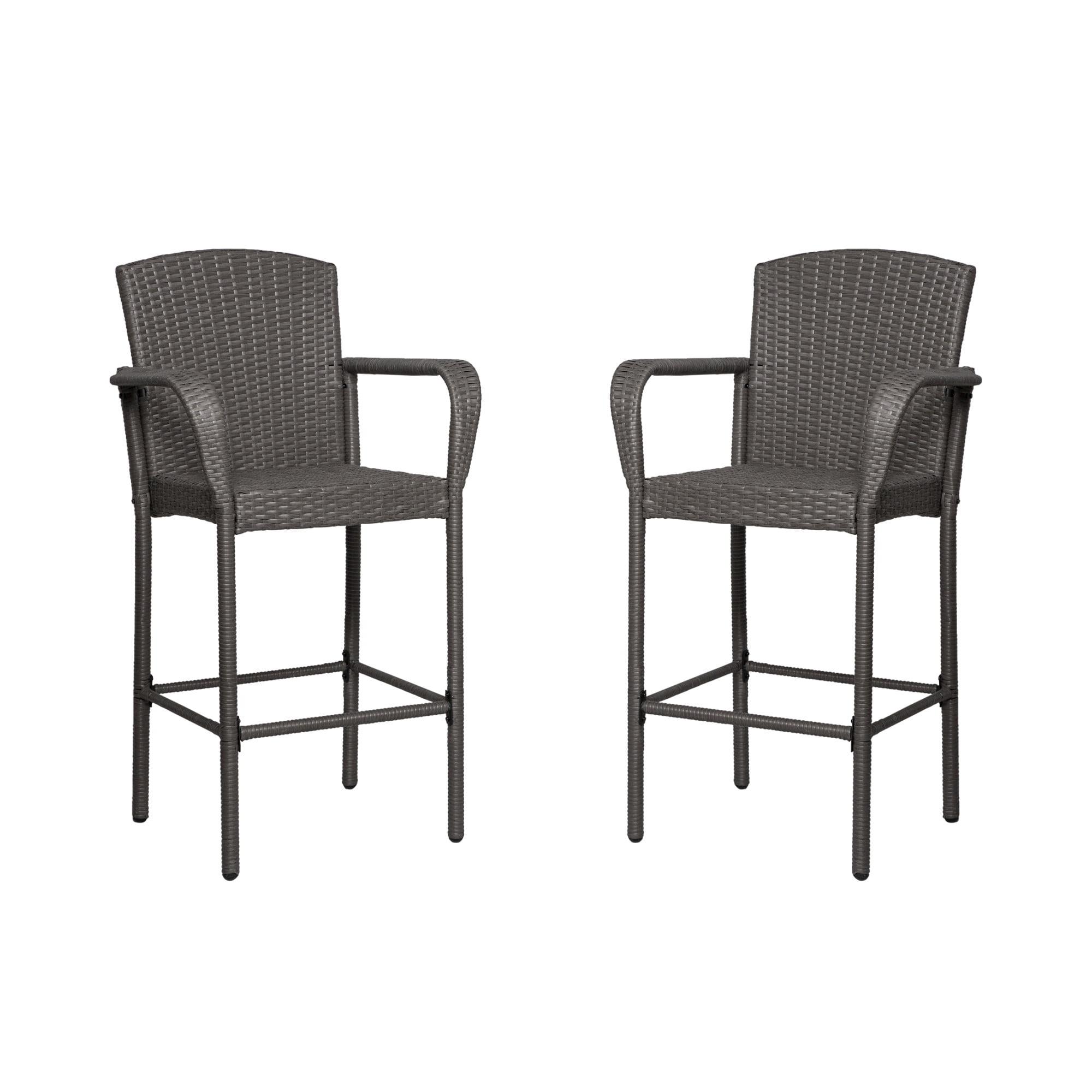 BELLA Outdoor Rattan Wicker Patio Bar Stool (Set of 2), Gray