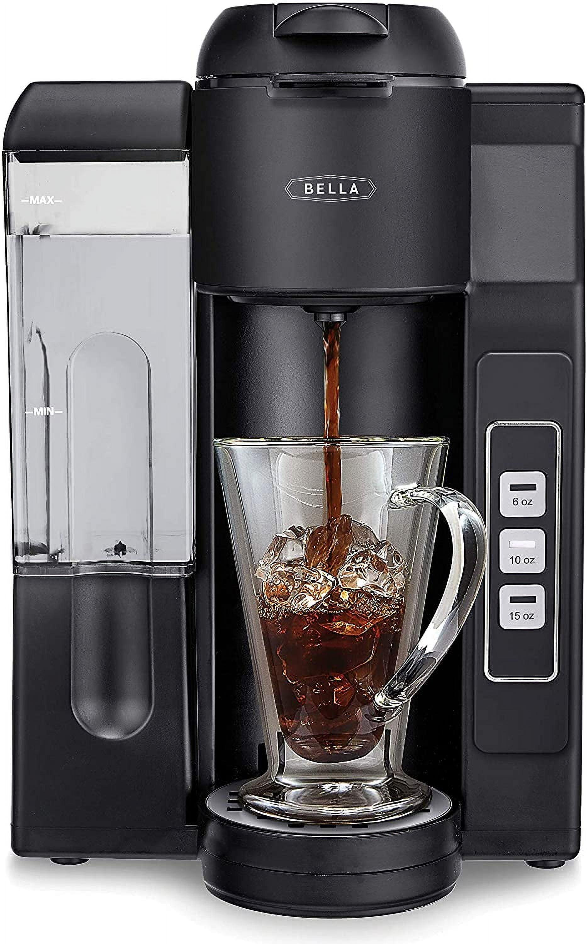 BELLA Single Serve Coffee Maker, Dual Brew K-Cup Pod or Ground Coffee Brewer, Large Removable Water Tank, Black